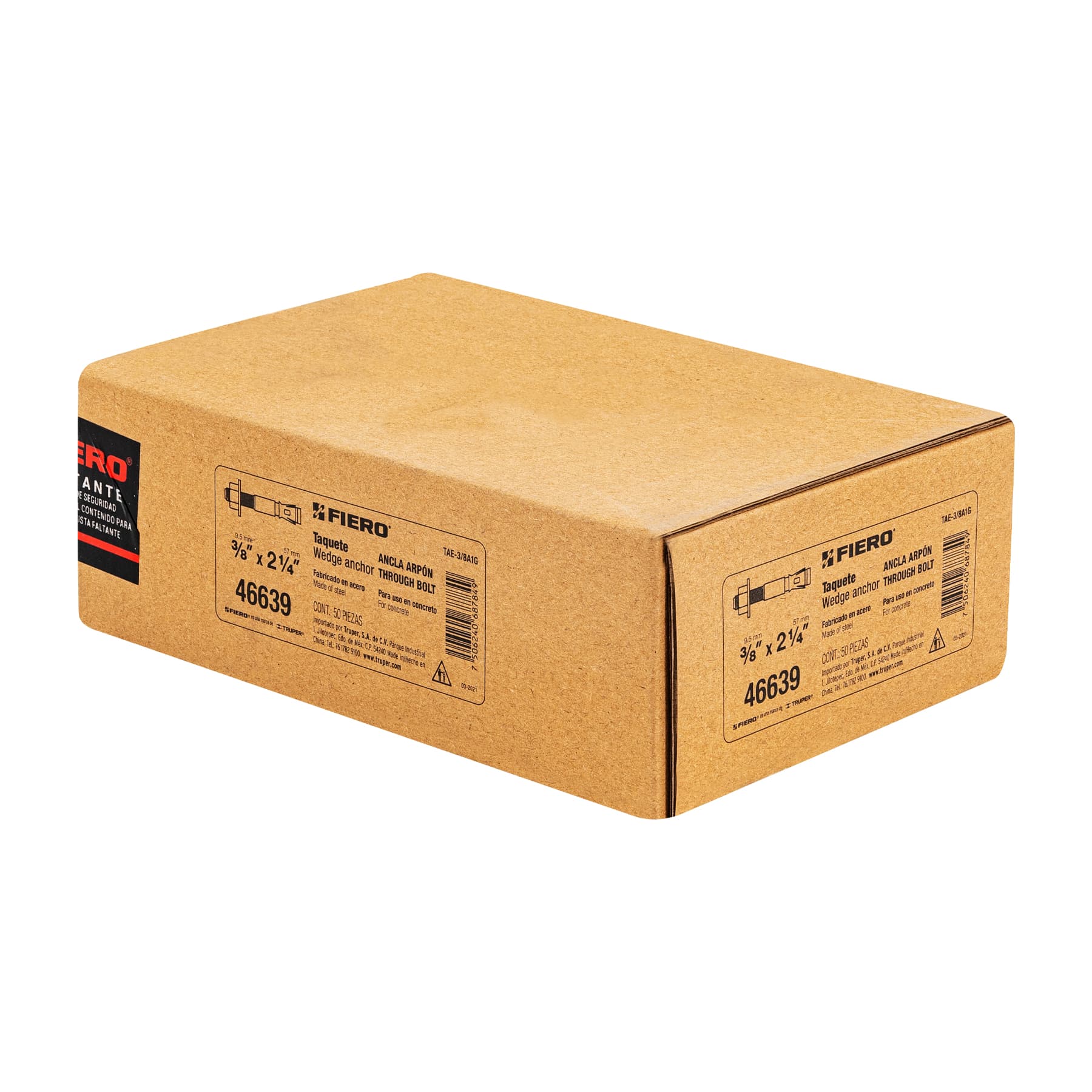 Caja con 50 taquetes arpón de 3/8" x 2-1/4", FIERO
