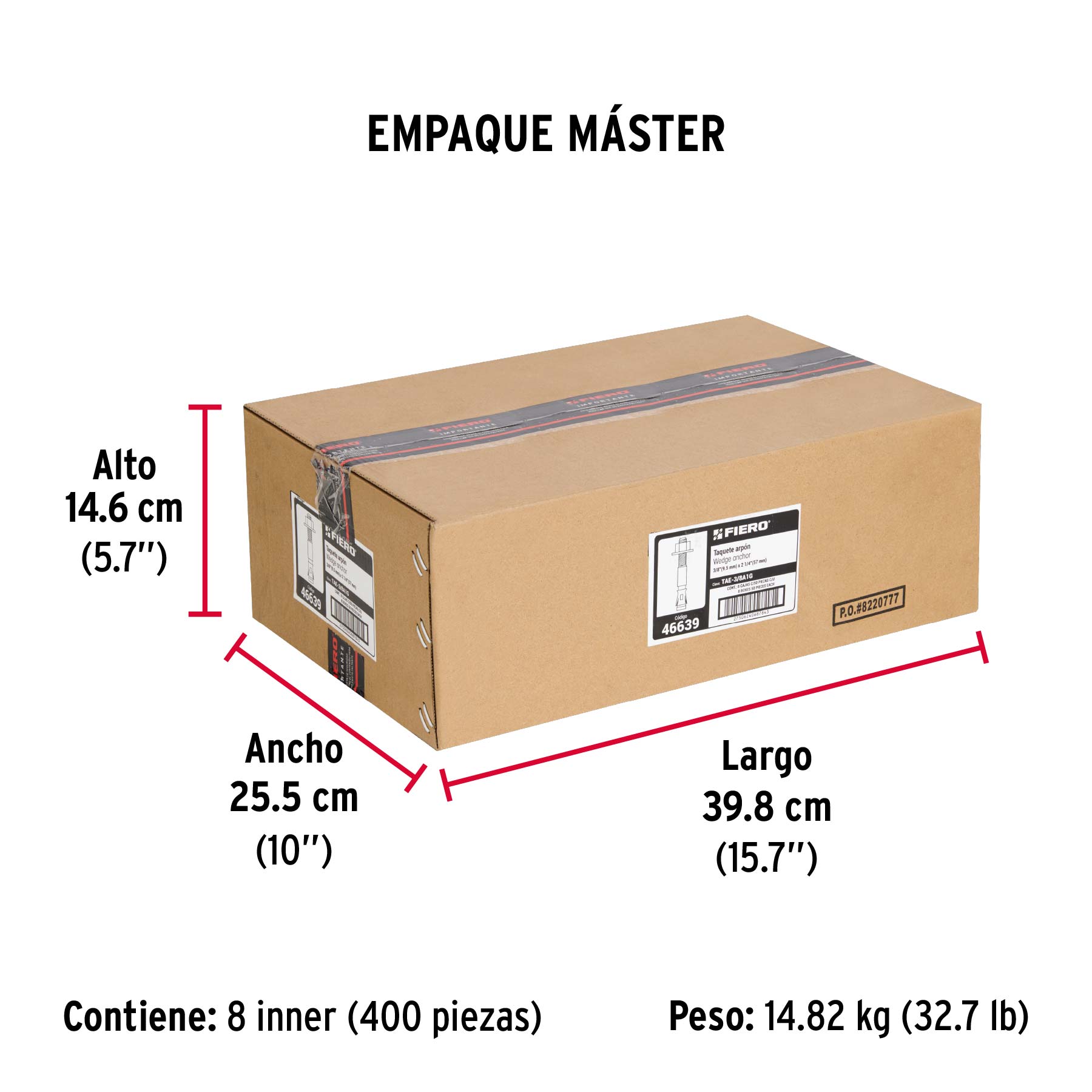 Caja con 50 taquetes arpón de 3/8" x 2-1/4", FIERO - Empaque