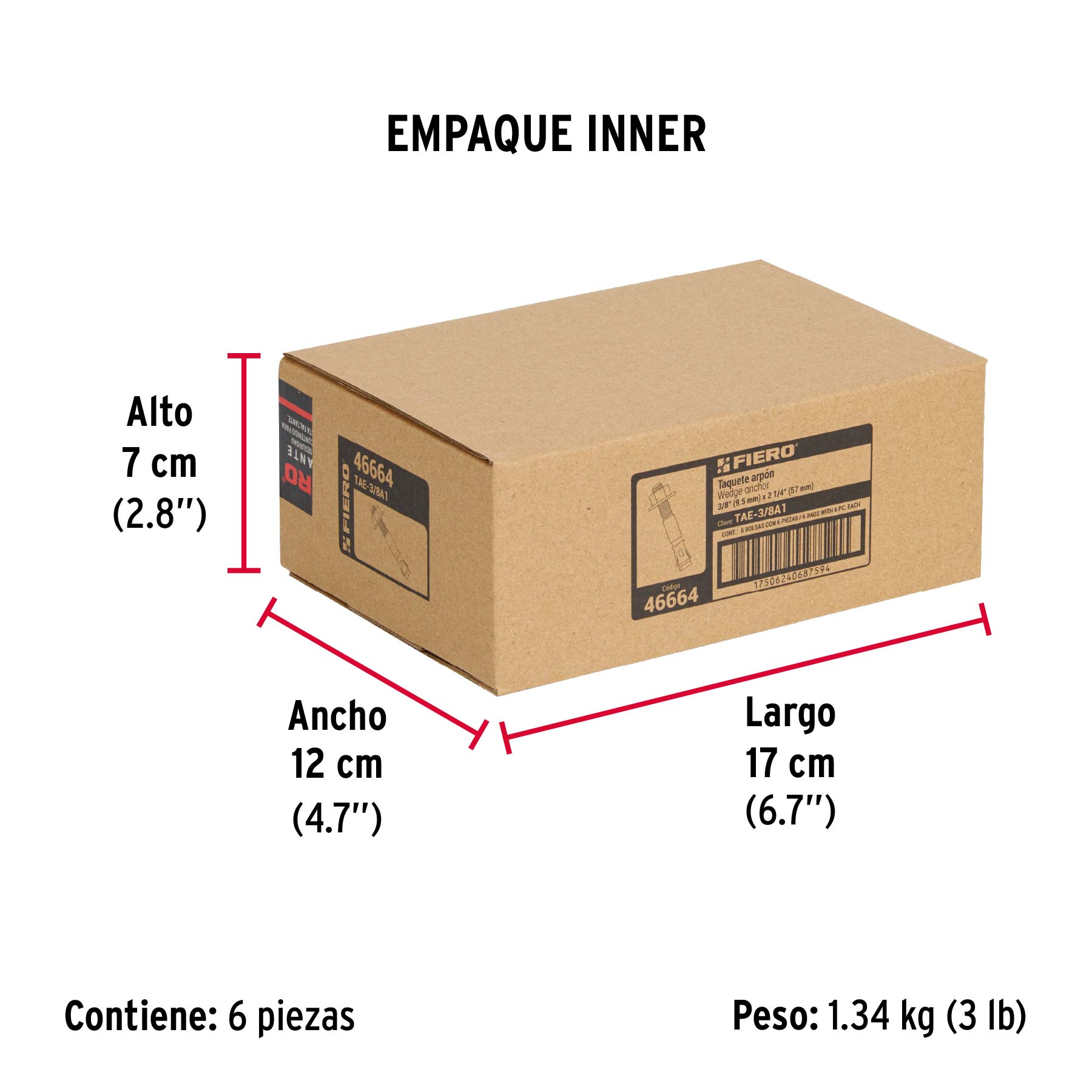 Bolsa con 6 taquetes arpón 3/8" x 2-1/4", FIERO - Empaque