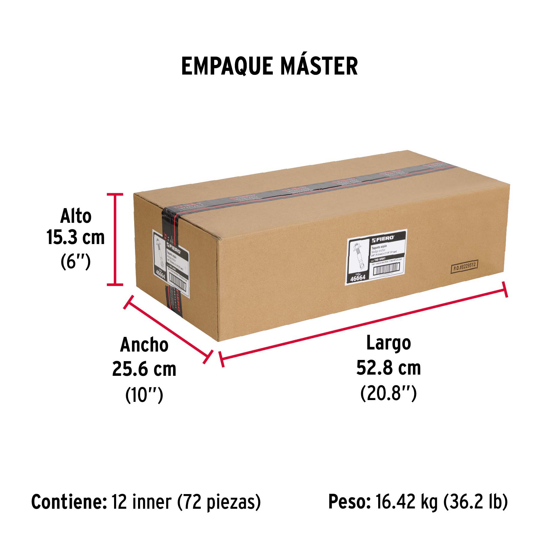 Bolsa con 6 taquetes arpón 3/8" x 2-1/4", FIERO - Empaque