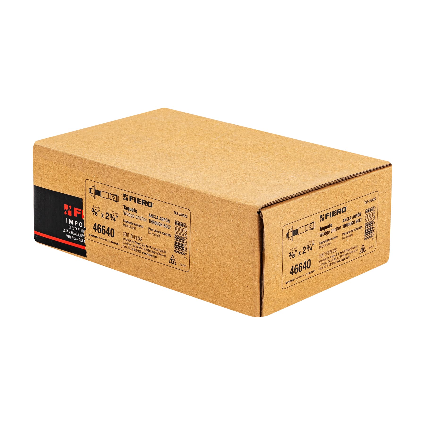 Caja con 50 taquetes arpón de 3/8" x 2-3/4", FIERO
