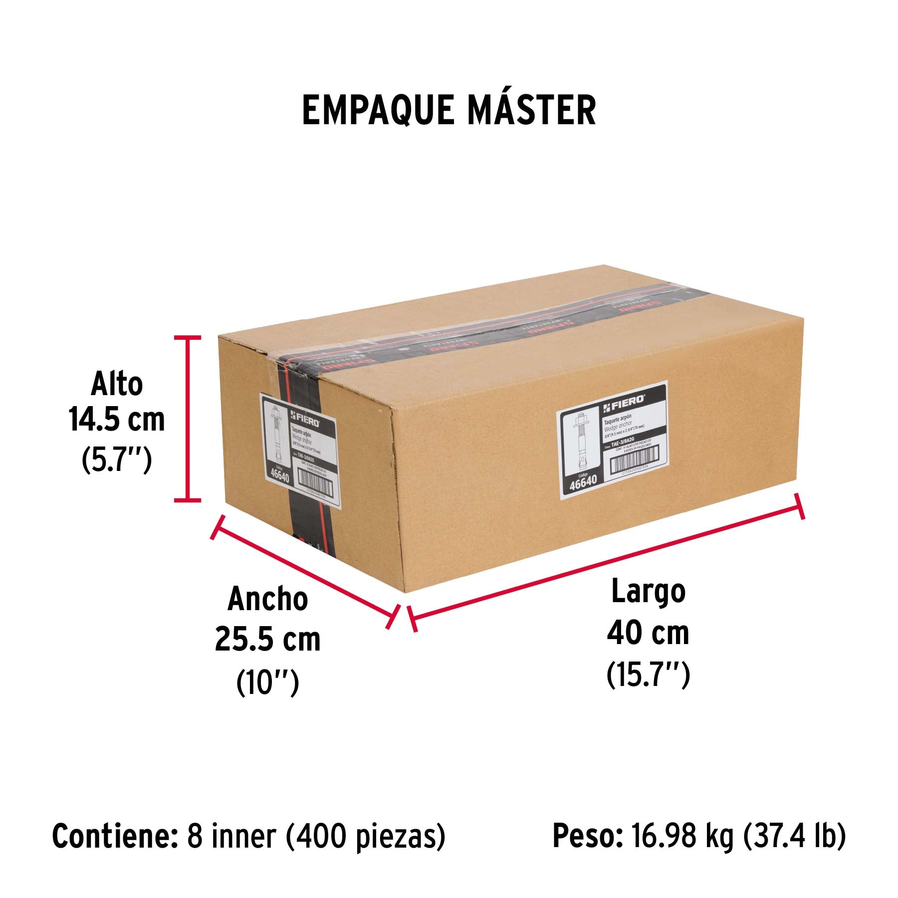 Caja con 50 taquetes arpón de 3/8" x 2-3/4", FIERO - Empaque