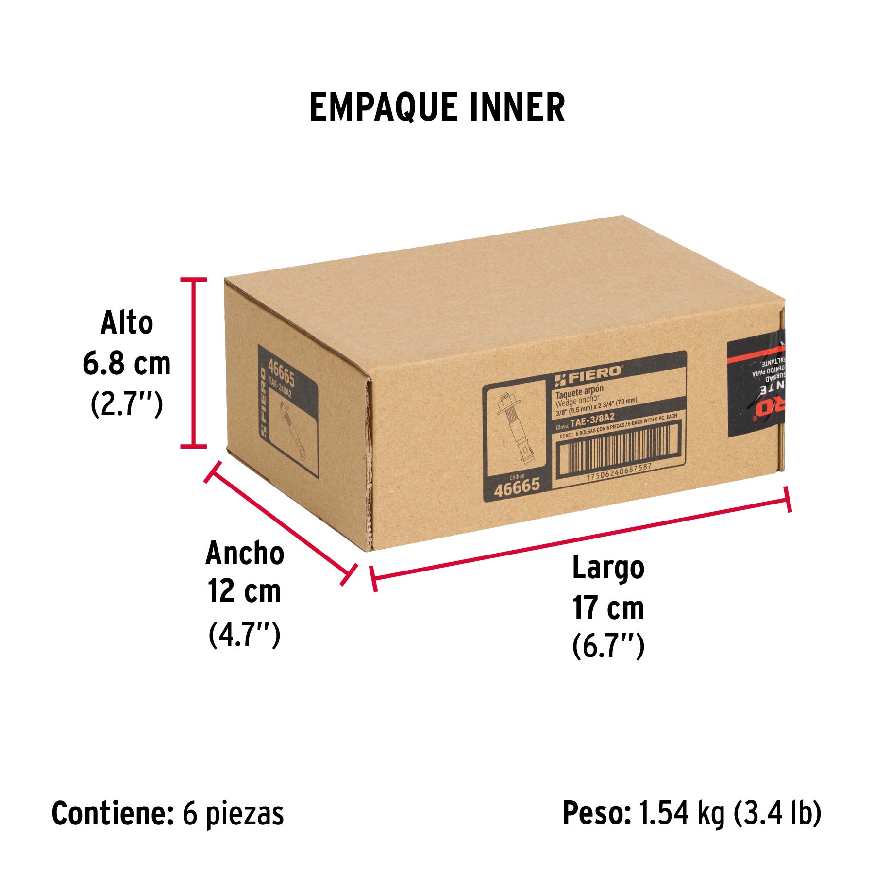 Bolsa con 6 taquetes arpón 3/8" x 2-3/4", FIERO - Empaque
