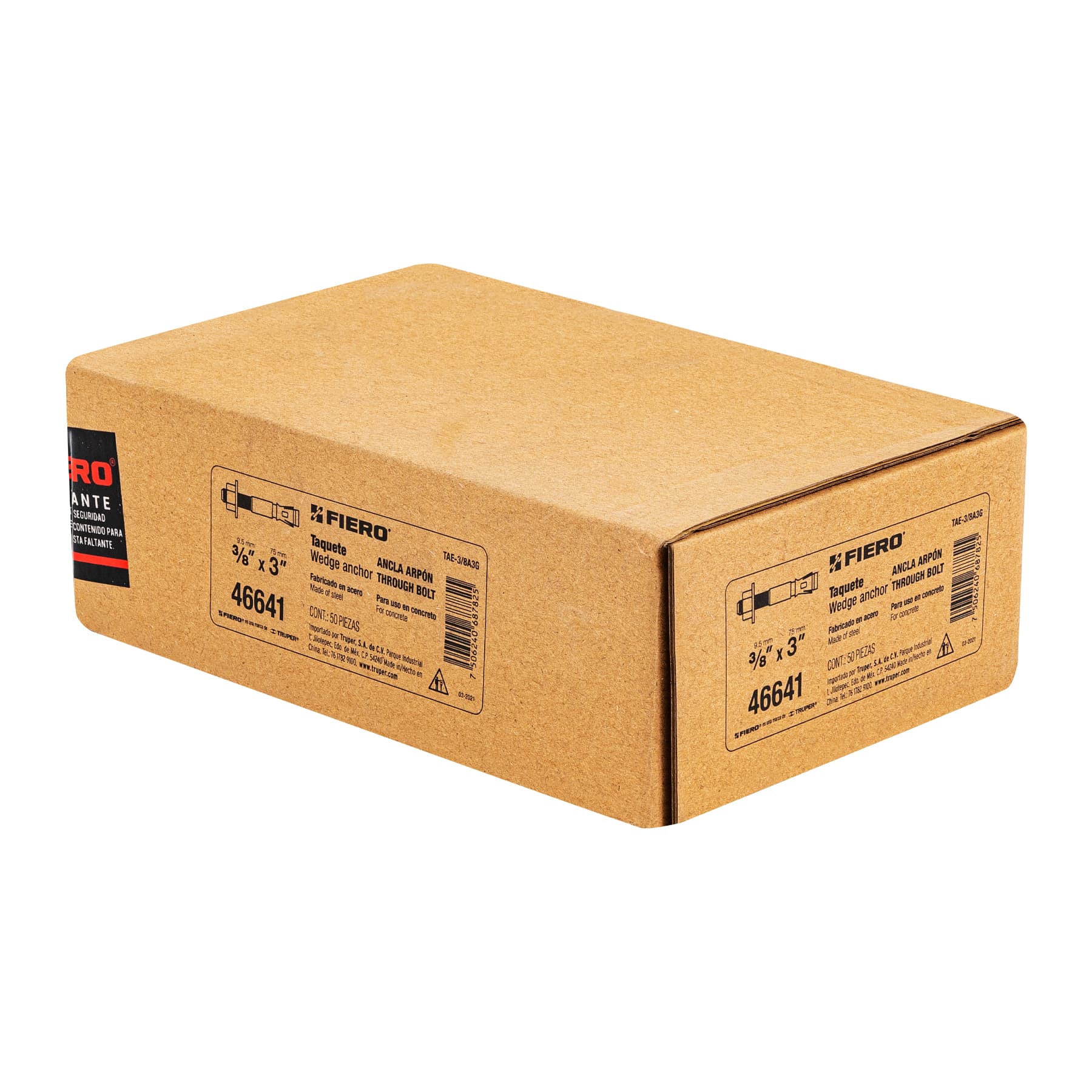 Caja con 50 taquetes arpón de 3/8" x 3", FIERO