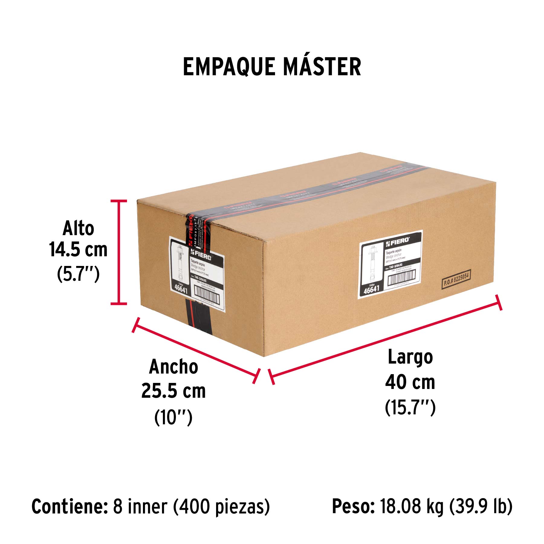 Caja con 50 taquetes arpón de 3/8" x 3", FIERO - Empaque