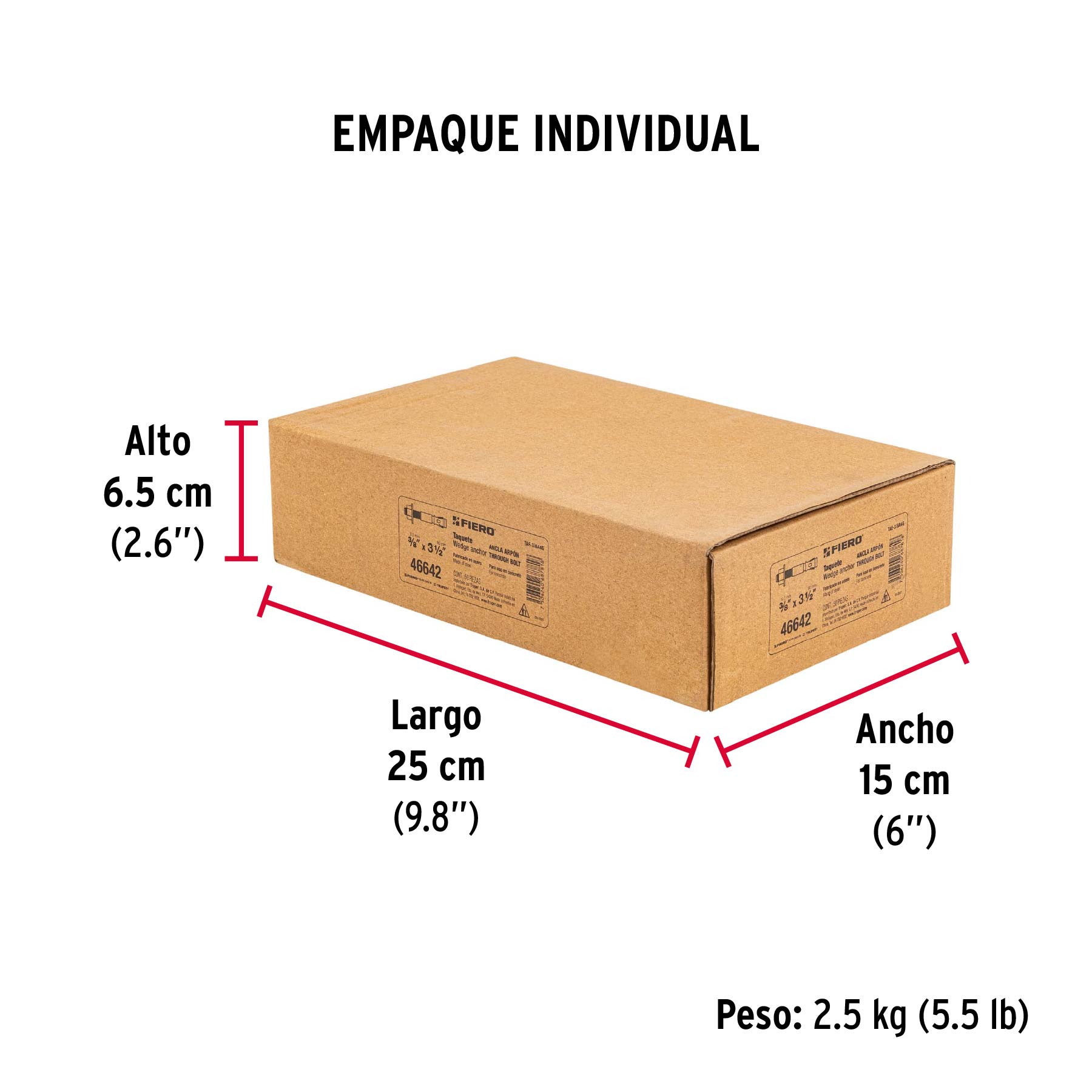 Caja con 50 taquetes arpón de 3/8" x 3-1/2", FIERO - Empaque