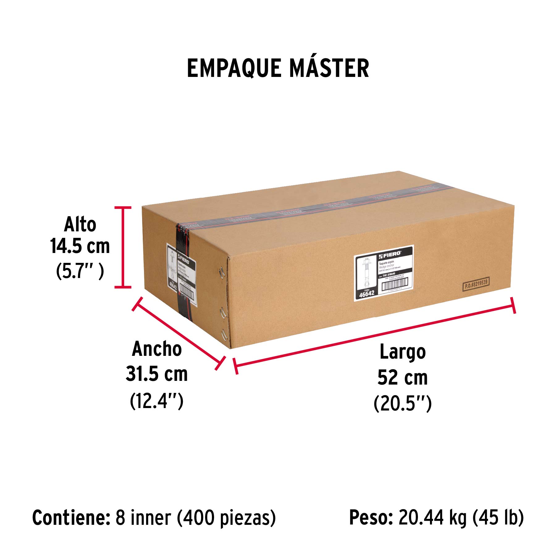 Caja con 50 taquetes arpón de 3/8" x 3-1/2", FIERO - Empaque