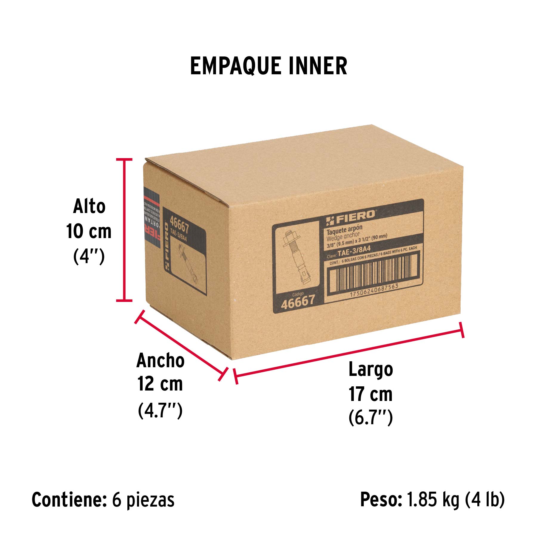 Bolsa con 6 taquetes arpón 3/8" x 3-1/2", FIERO - Empaque
