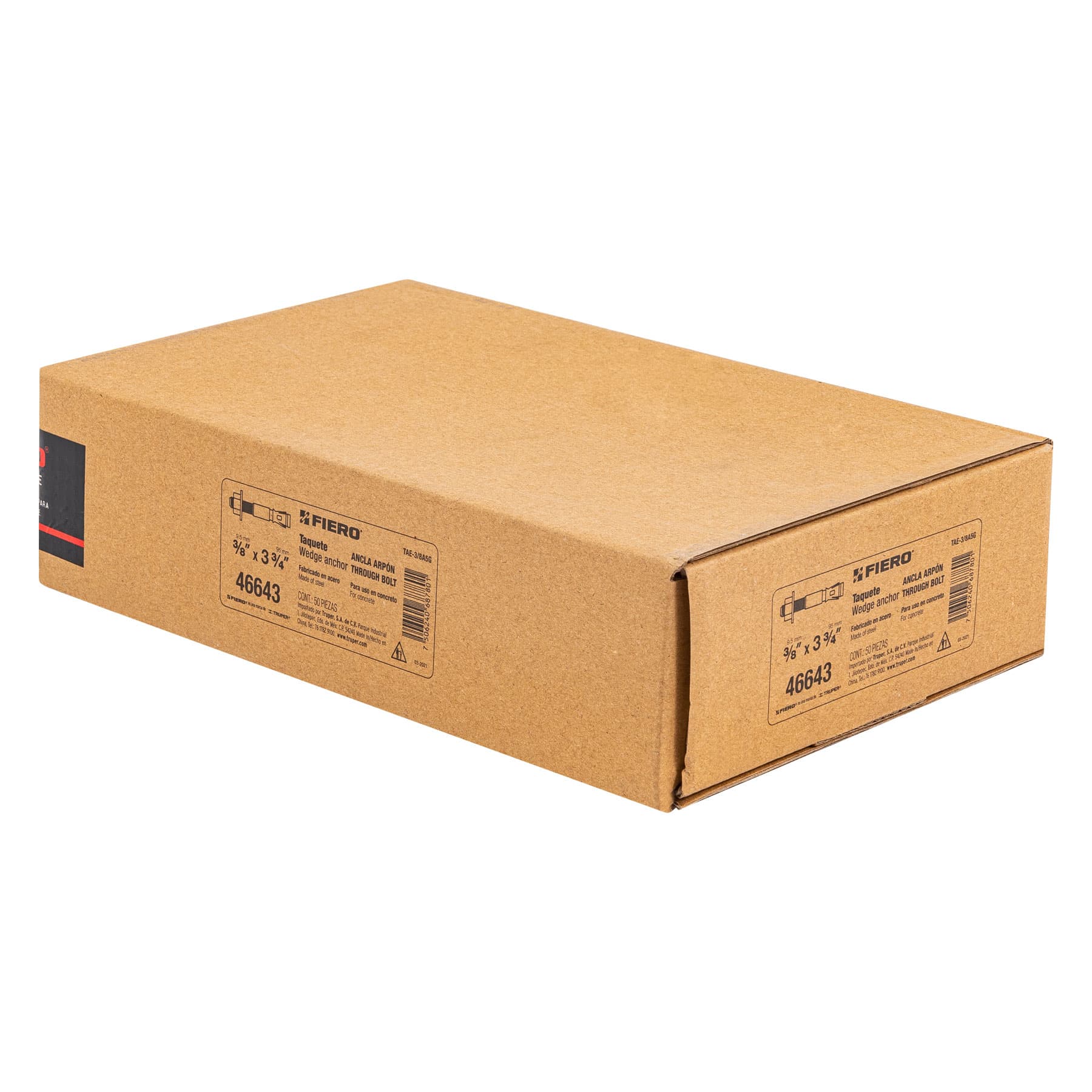 Caja con 50 taquetes arpón de 3/8" x 3-3/4", FIERO
