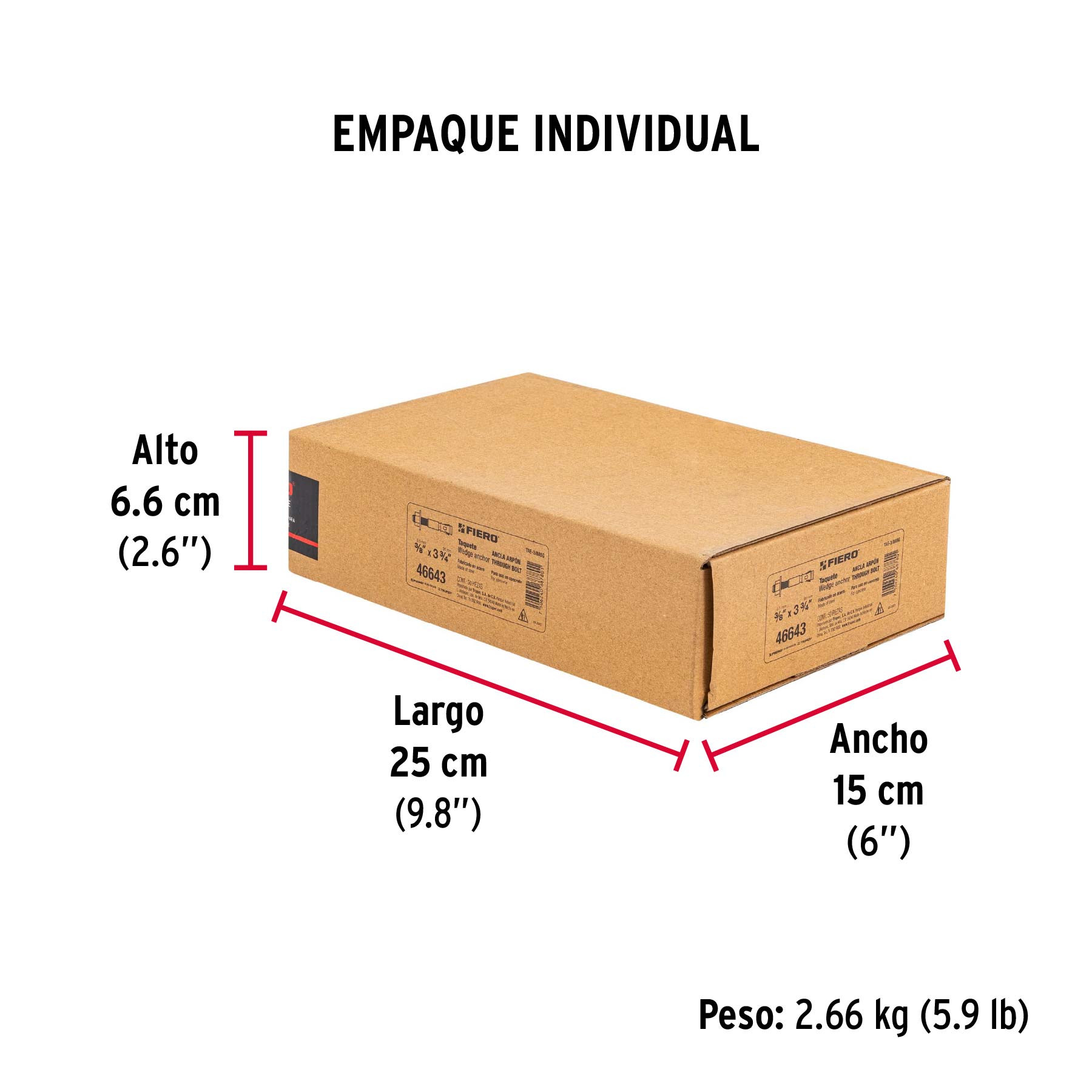Caja con 50 taquetes arpón de 3/8" x 3-3/4", FIERO - Empaque