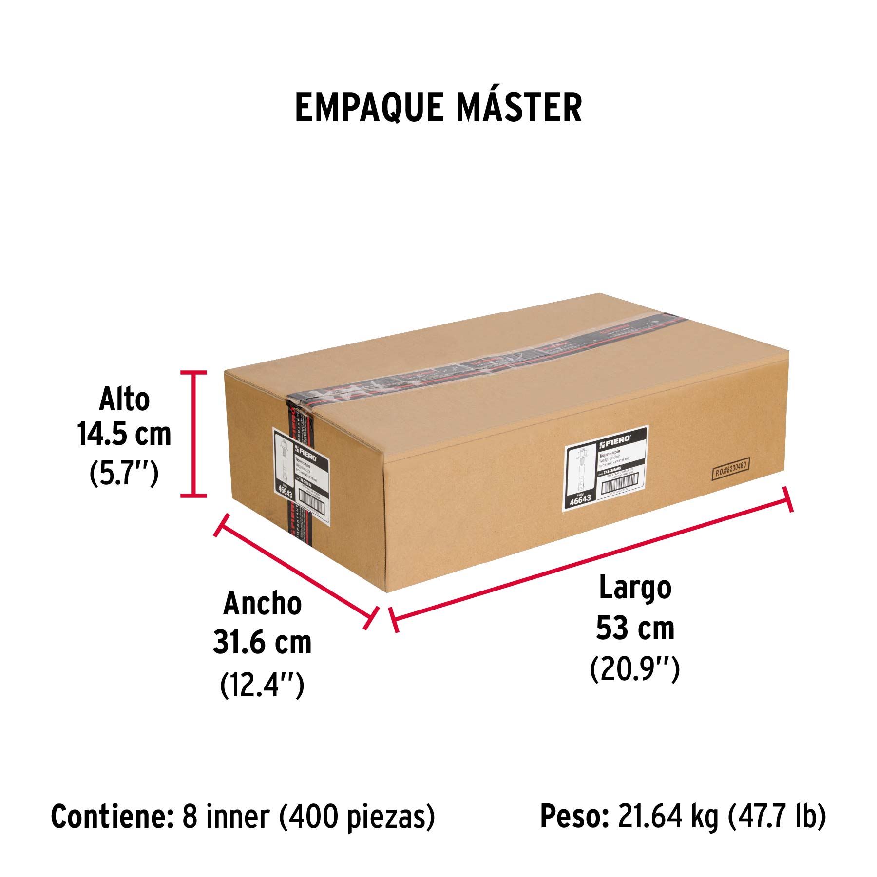Caja con 50 taquetes arpón de 3/8" x 3-3/4", FIERO - Empaque