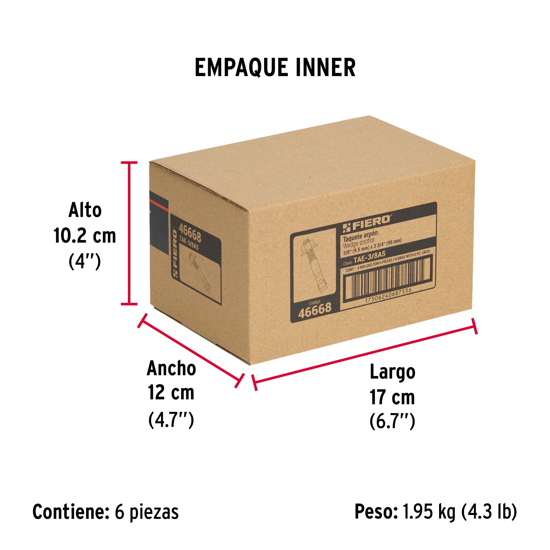 Bolsa con 6 taquetes arpón 3/8" x 3-3/4", FIERO - Empaque