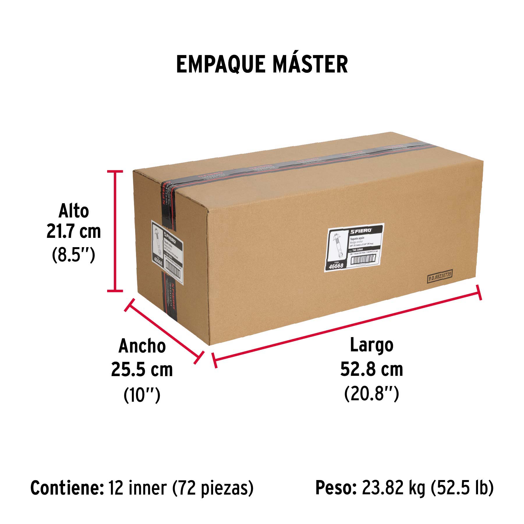 Bolsa con 6 taquetes arpón 3/8" x 3-3/4", FIERO - Empaque