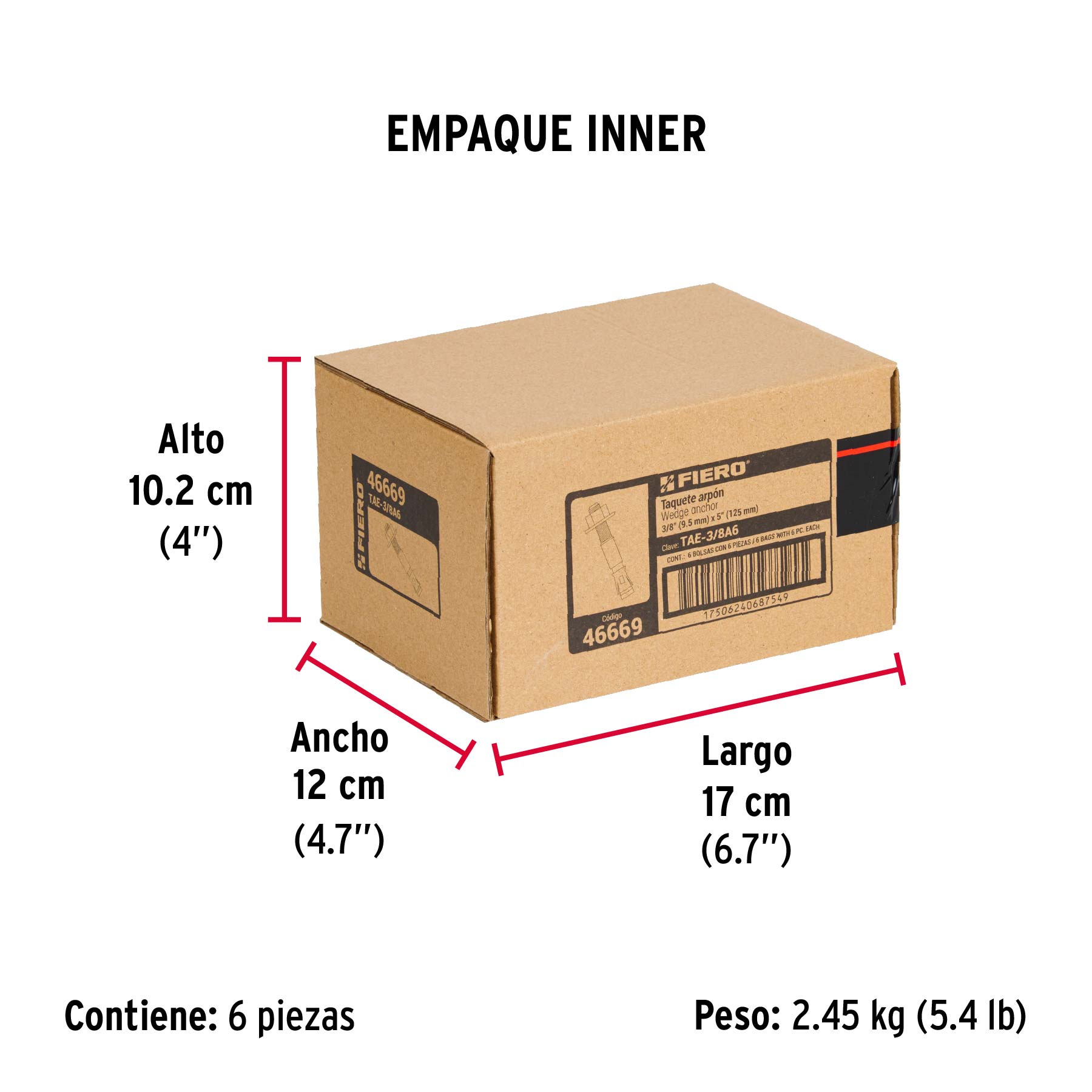 Bolsa con 6 taquetes arpón 3/8" x 5", FIERO - Empaque