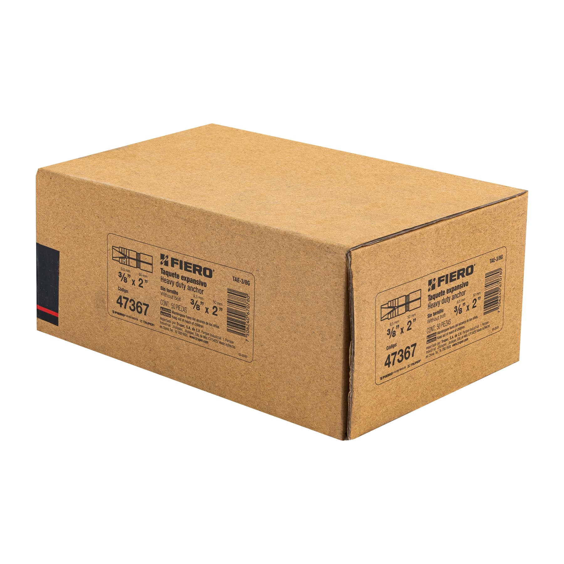 Caja con 50 taquetes expansivos de 3/8" sin tornillo, FIERO