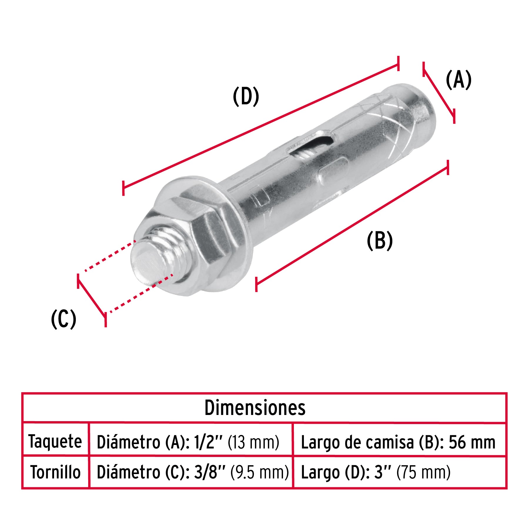 Caja con 50 taquetes expansivos de 3/8" con tornillo, FIERO