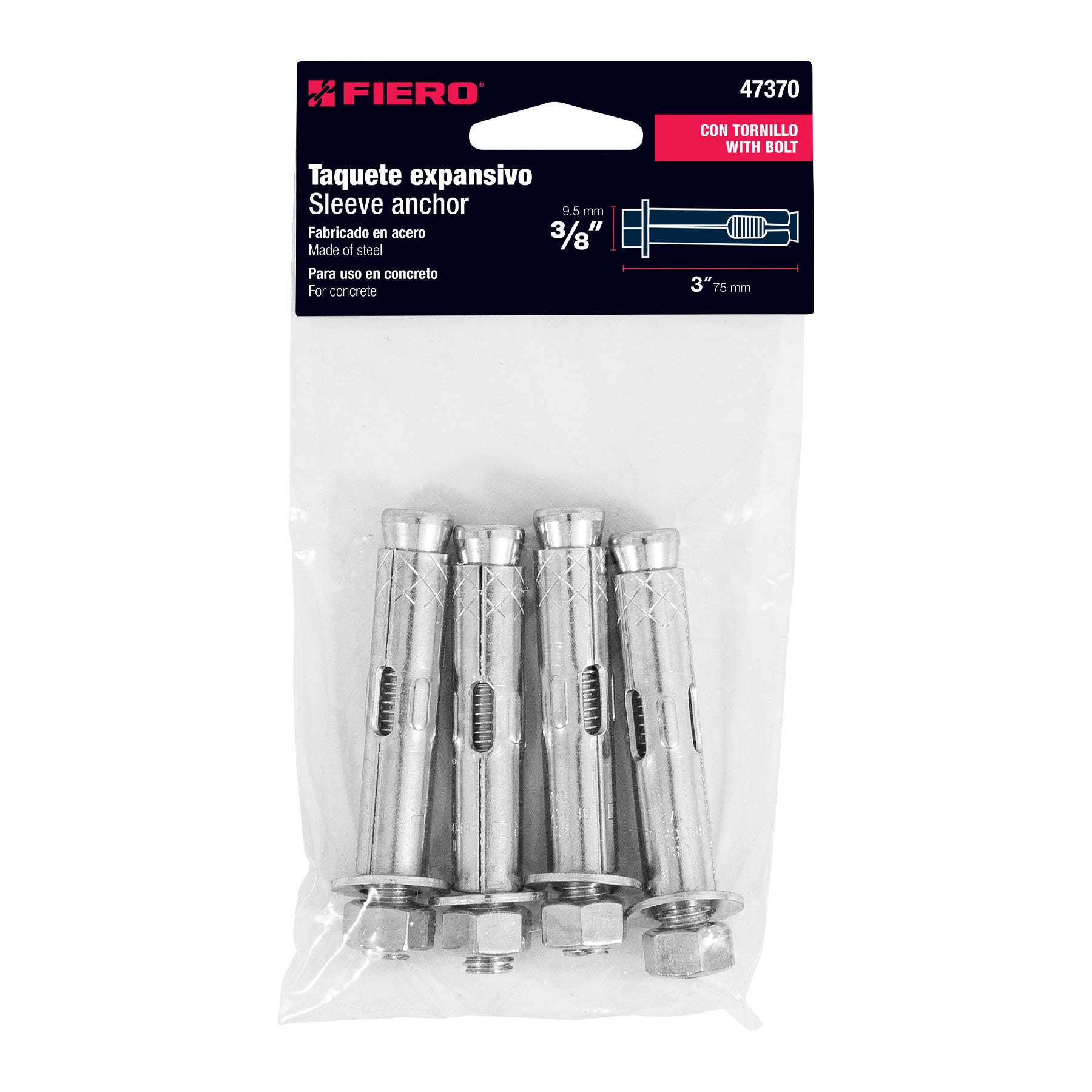 Bolsa con 4 taquetes expansivos de 3/8" con tornillo, FIERO