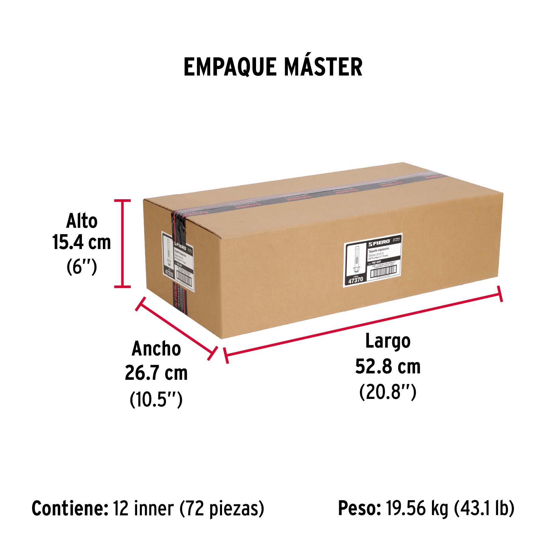 Bolsa con 4 taquetes expansivos de 3/8" con tornillo, FIERO - Empaque