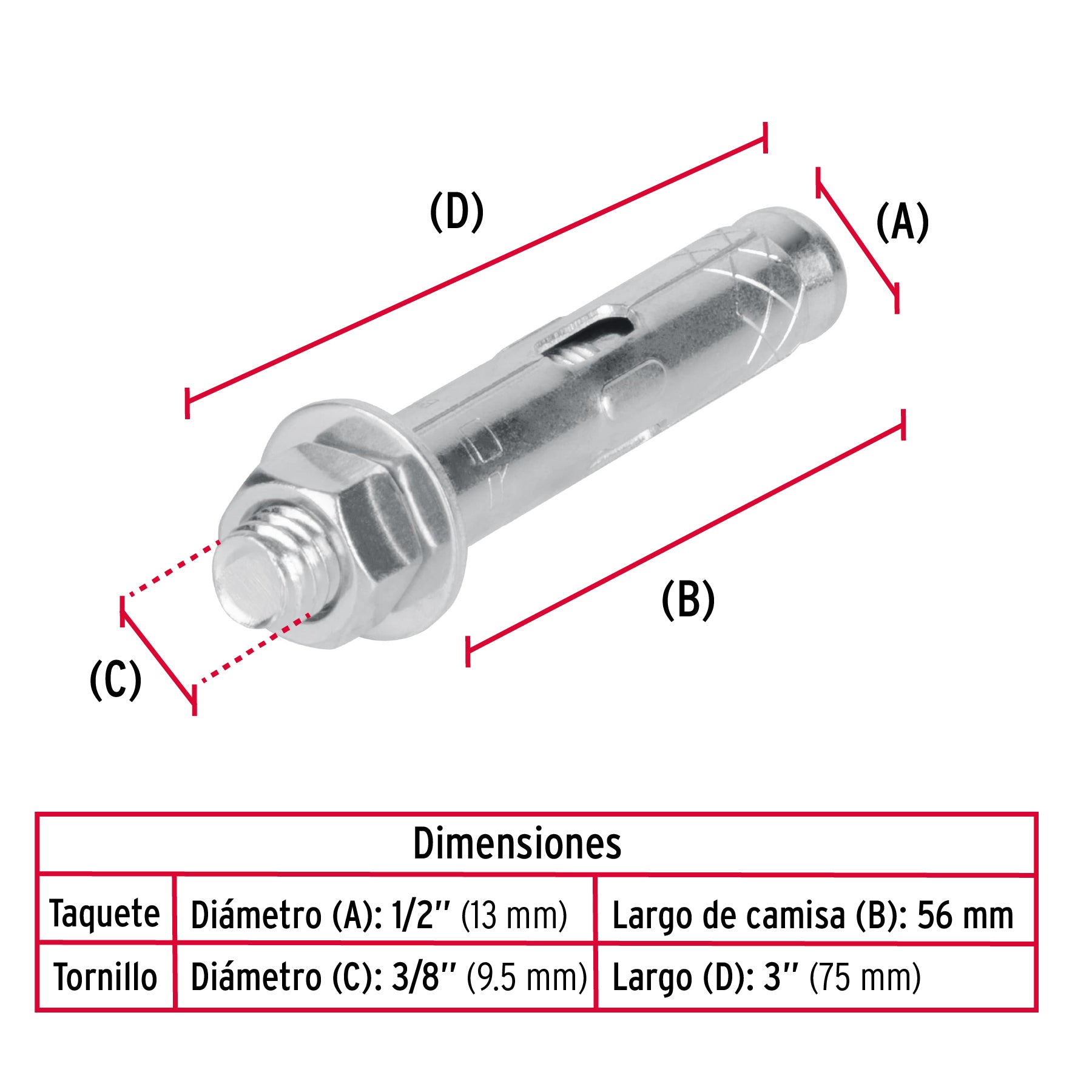 Bolsa con 4 taquetes expansivos de 3/8" con tornillo, FIERO