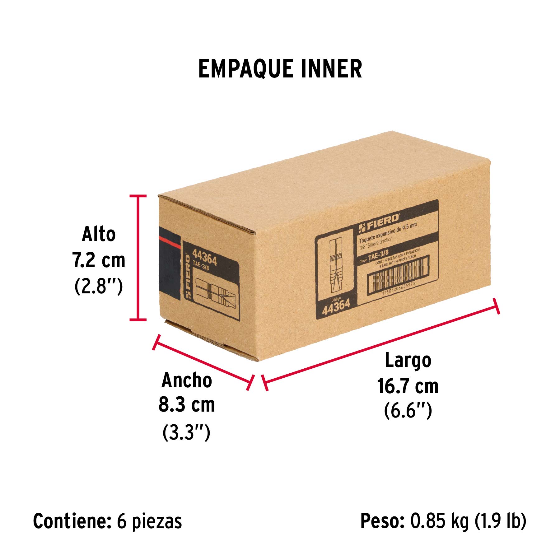 Bolsa con 4 taquetes expansivos de 3/8" sin tornillo, FIERO - Empaque