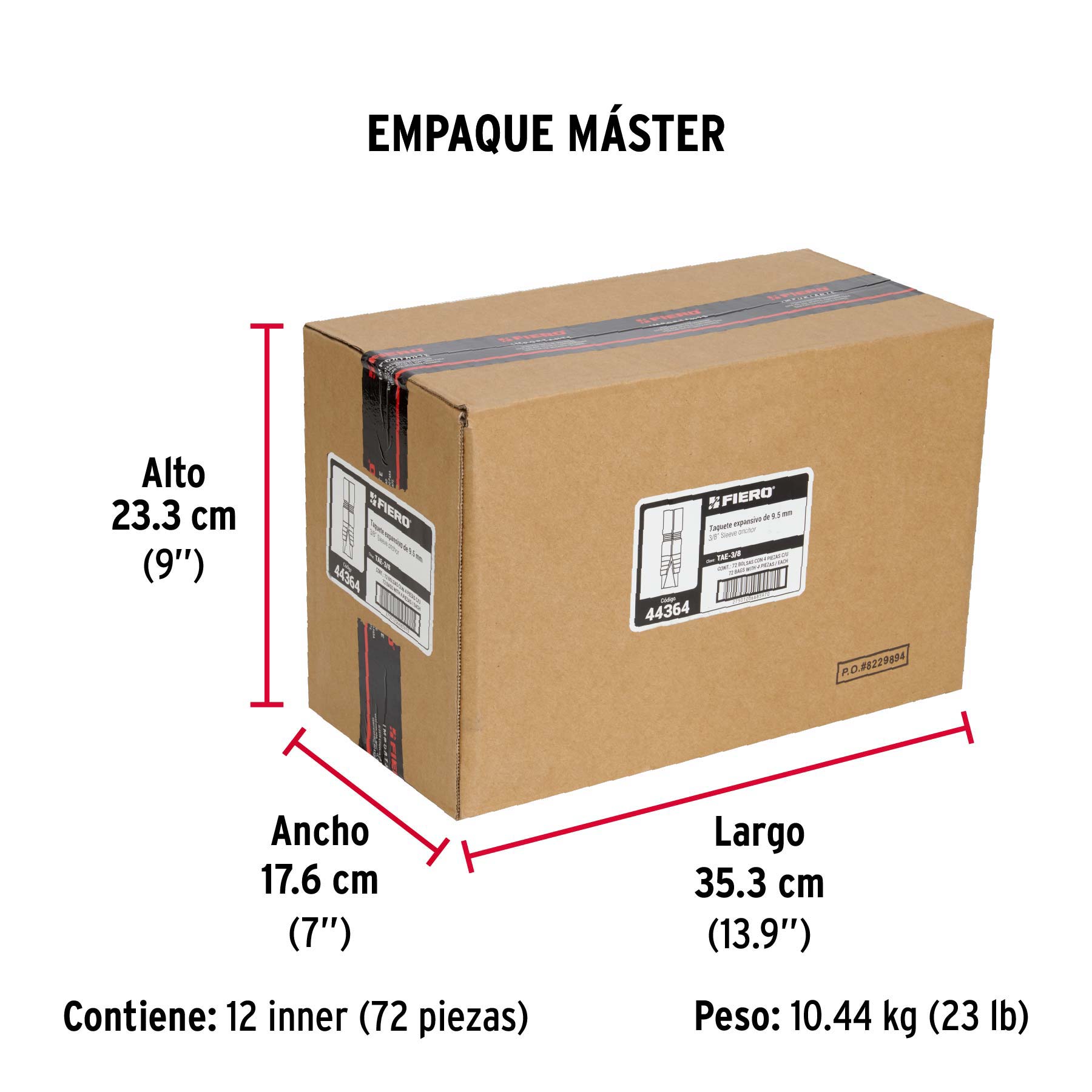 Bolsa con 4 taquetes expansivos de 3/8" sin tornillo, FIERO - Empaque
