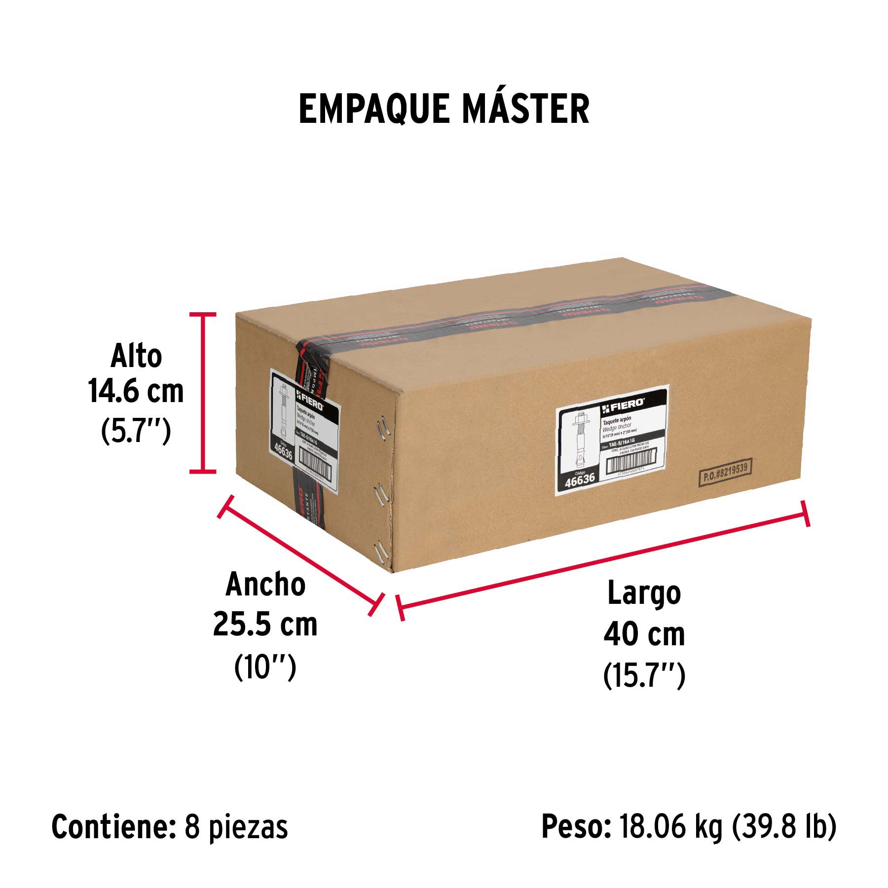 Caja con 100 taquetes arpón de 5/16" x 2", FIERO - Empaque