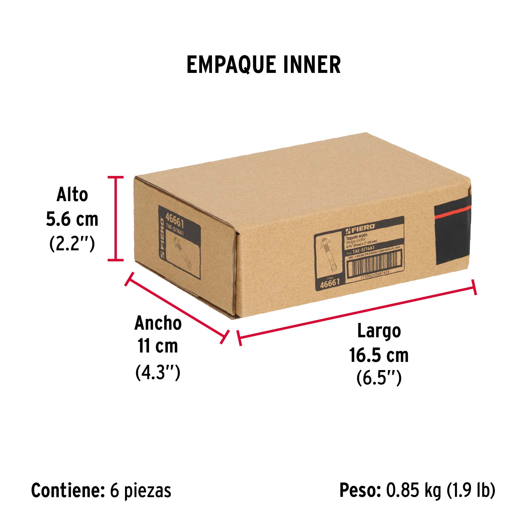 Bolsa con 6 taquetes arpón 5/16" x 2", FIERO - Empaque
