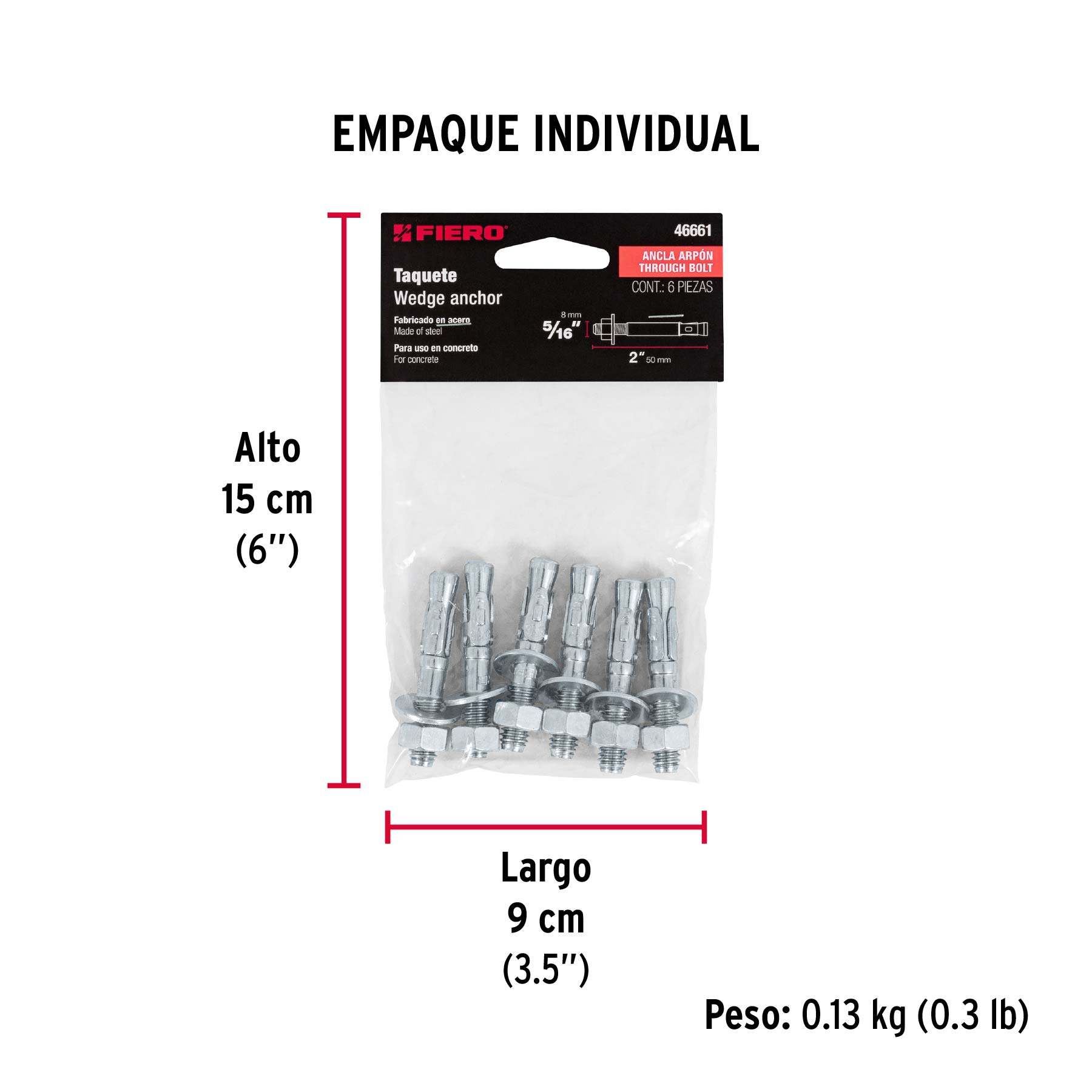 Bolsa con 6 taquetes arpón 5/16" x 2", FIERO - Empaque