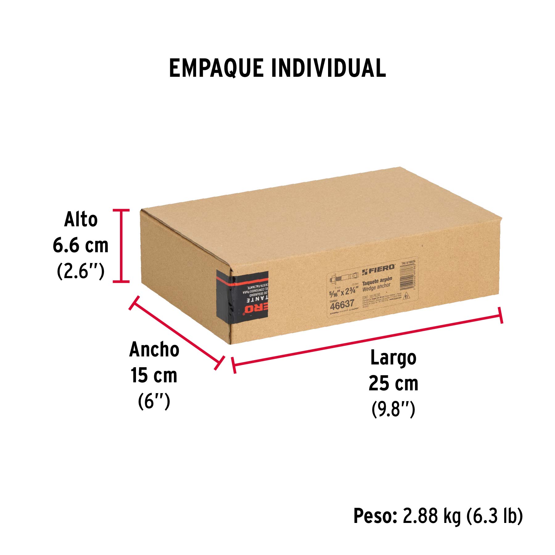 Caja con 100 taquetes arpón de 5/16" x 2-3/4", FIERO - Empaque