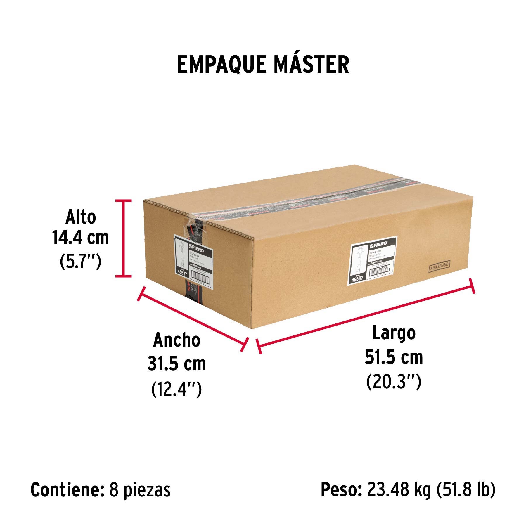 Caja con 100 taquetes arpón de 5/16" x 2-3/4", FIERO - Empaque