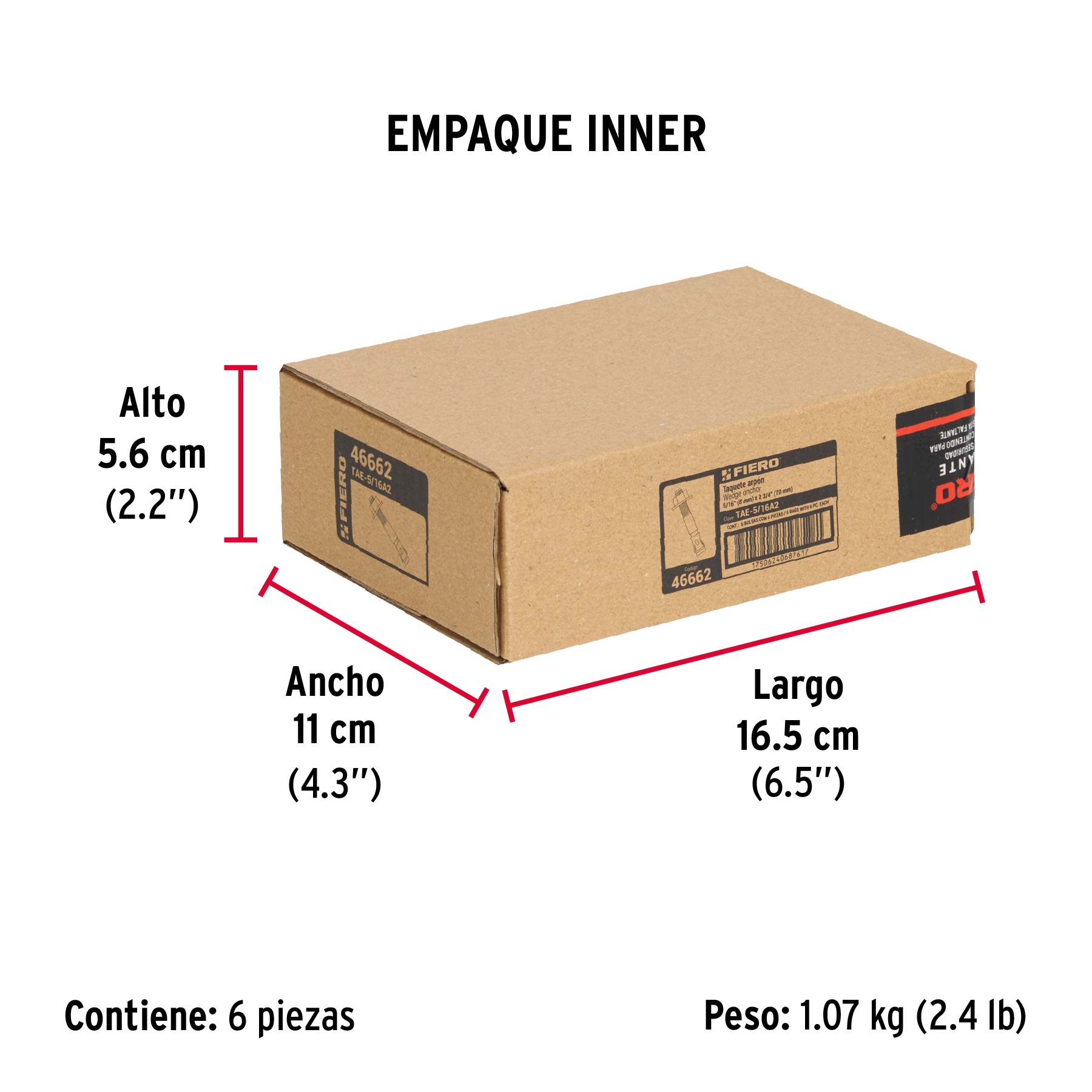 Bolsa con 6 taquetes arpón 5/16" x 2-3/4", FIERO - Empaque