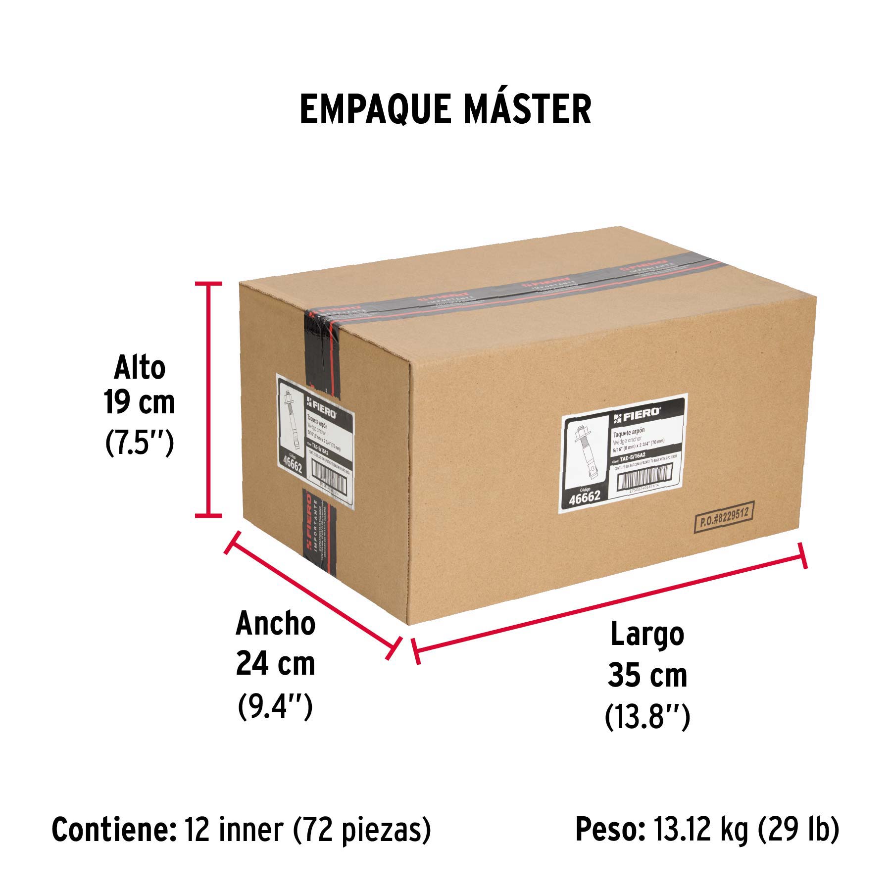 Bolsa con 6 taquetes arpón 5/16" x 2-3/4", FIERO - Empaque