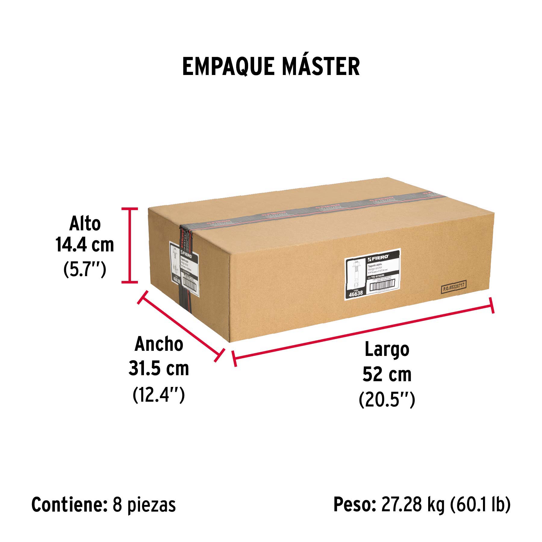Caja con 100 taquetes arpón de 5/16" x 3-1/2", FIERO - Empaque
