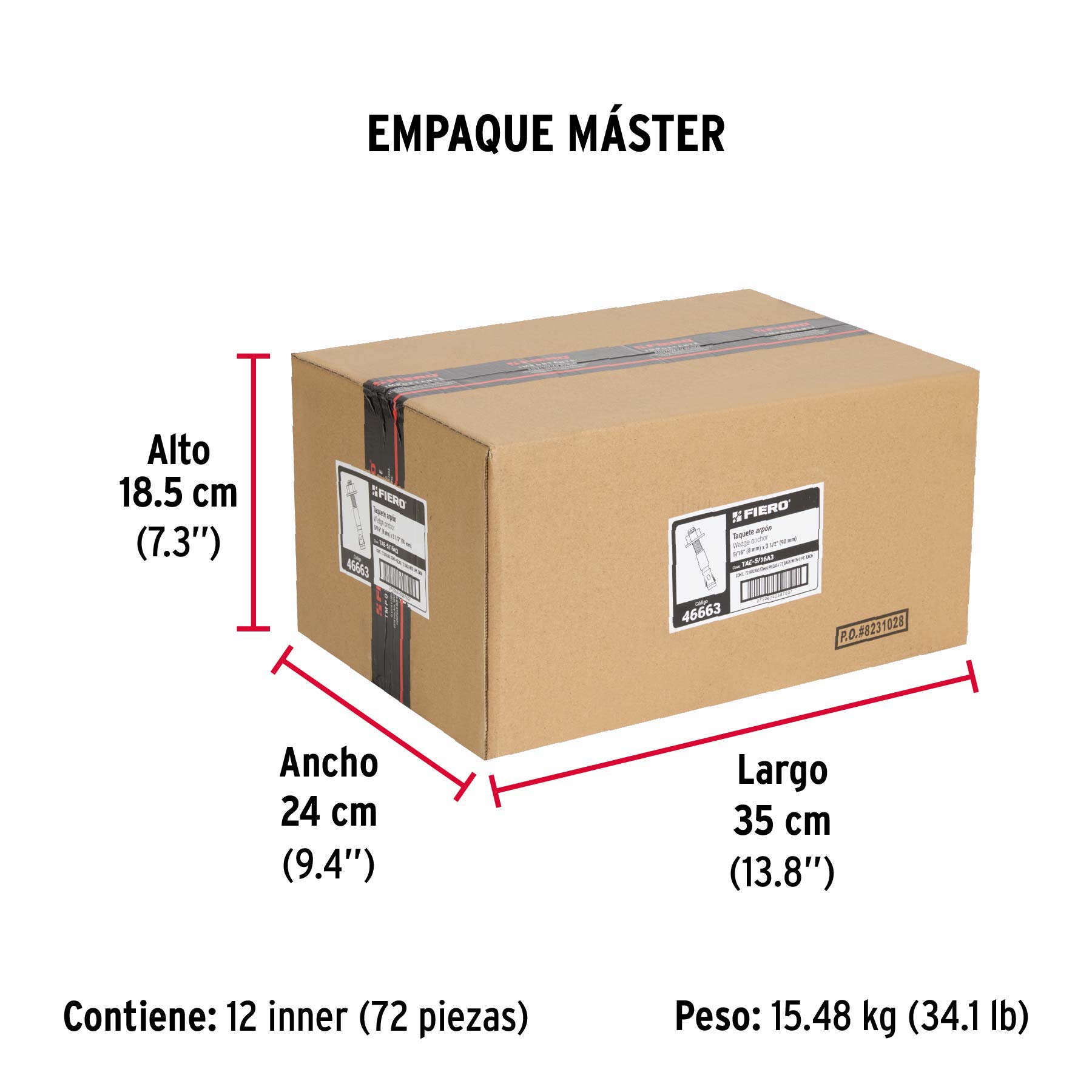 Bolsa con 6 taquetes arpón 5/16" x 3-1/2", FIERO - Empaque