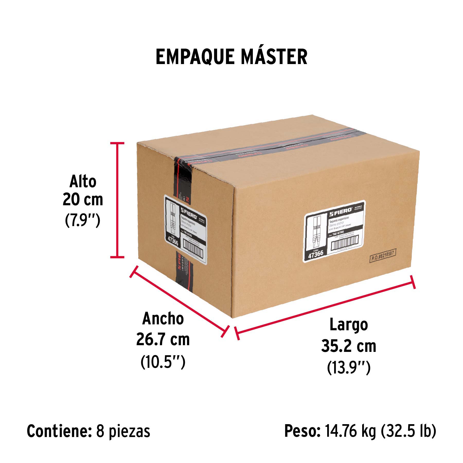 Caja con 50 taquetes expansivos de 5/16" sin tornillo, FIERO - Empaque