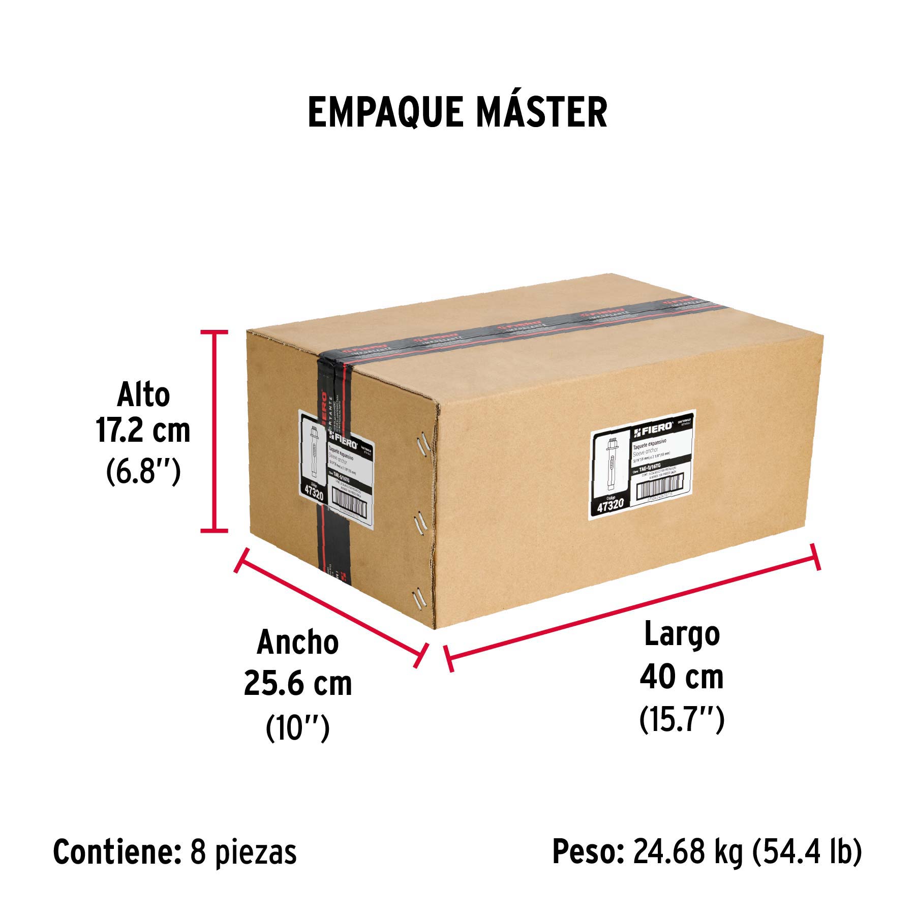 Caja con 100 taquetes expansivos de 5/16" con tornillo FIERO - Empaque