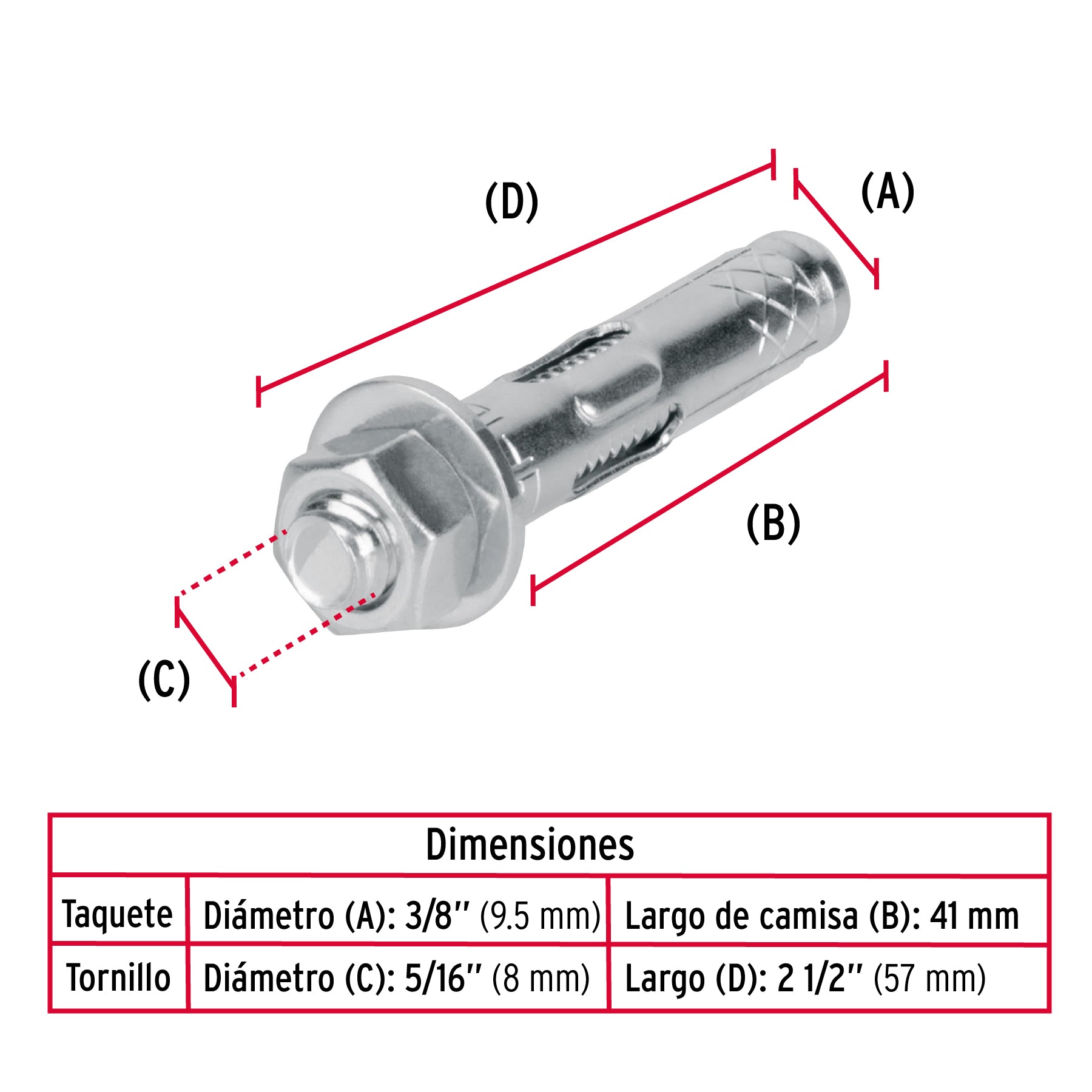 Caja con 100 taquetes expansivos de 5/16" con tornillo FIERO