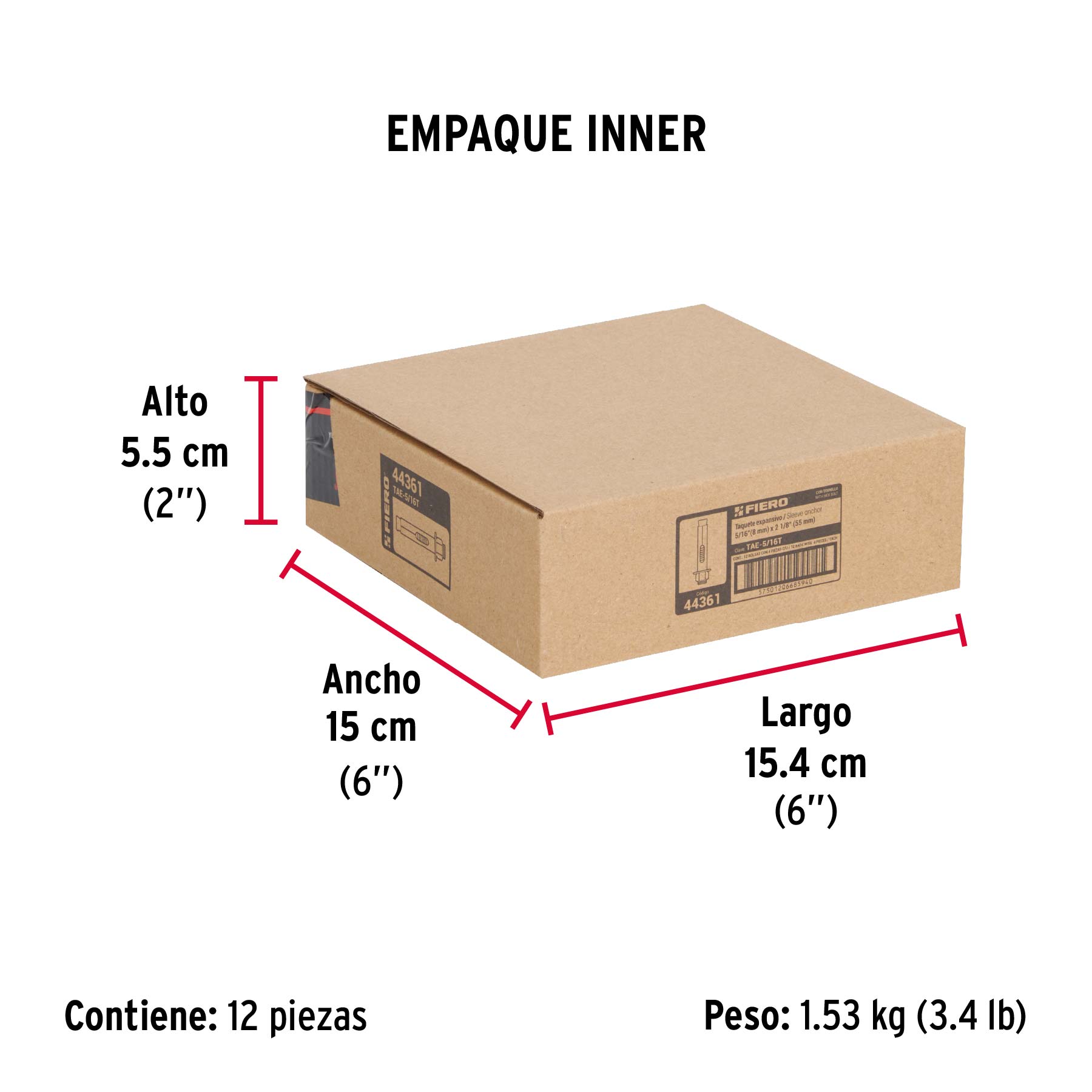 Bolsa con 4 taquetes expansivos de 5/16" con tornillo, FIERO - Empaque