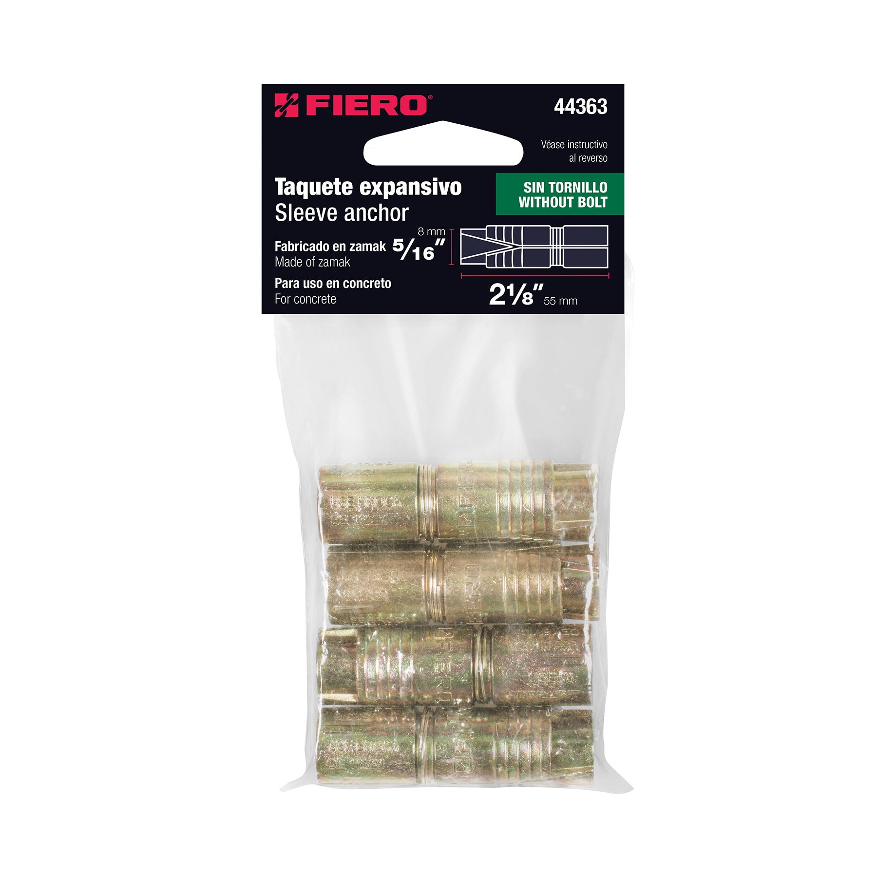 Bolsa con 4 taquetes expansivos de 5/16" sin tornillo, FIERO