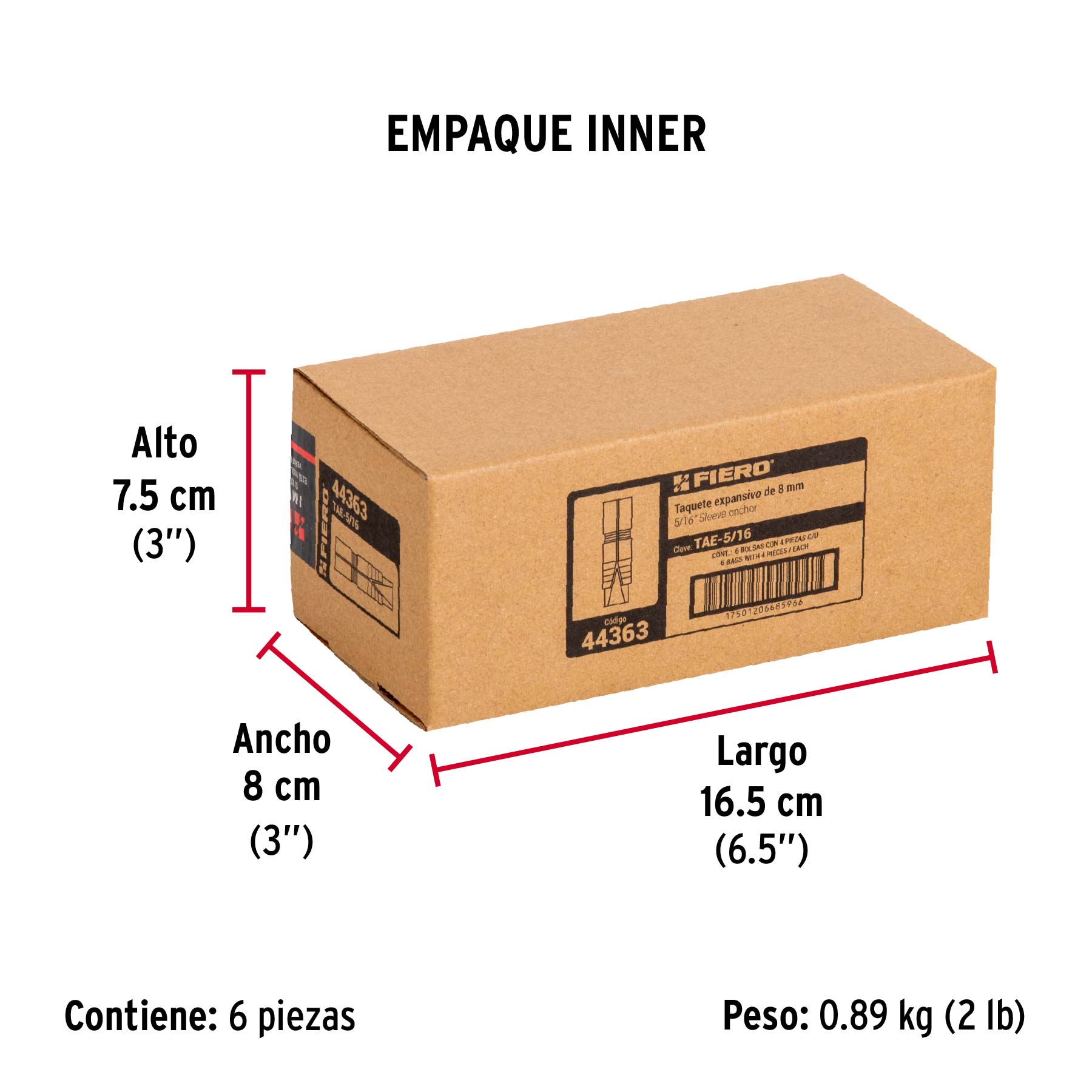 Bolsa con 4 taquetes expansivos de 5/16" sin tornillo, FIERO - Empaque