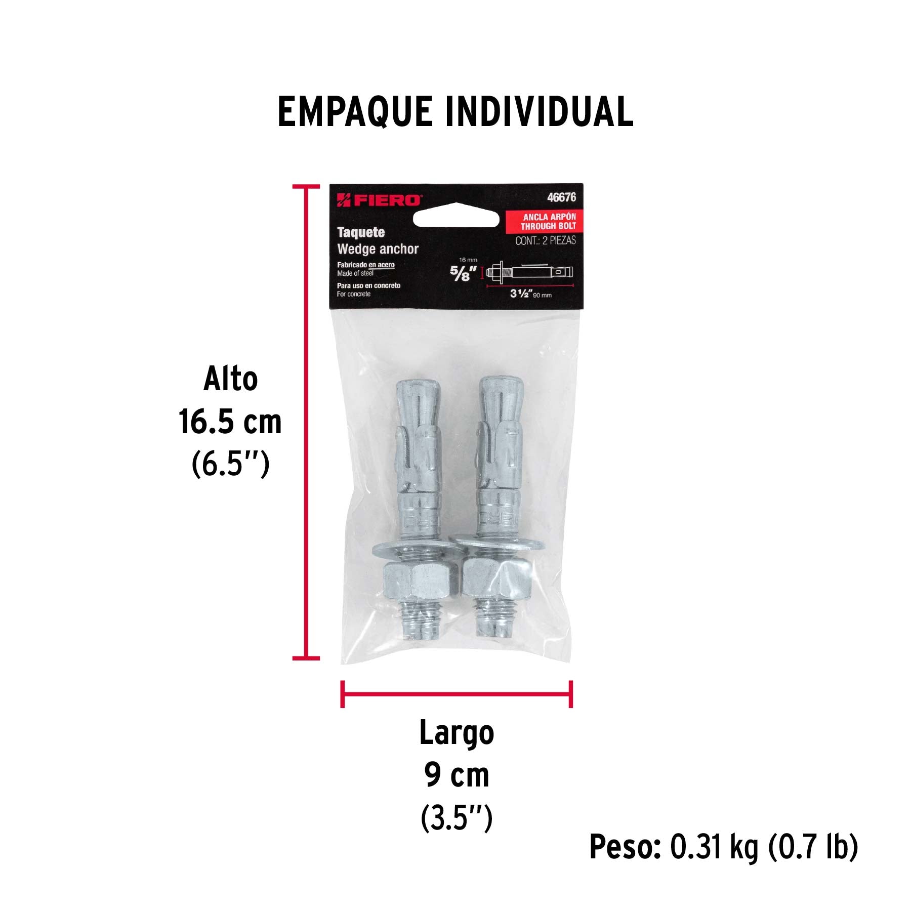 Bolsa con 2 taquetes arpón 5/8" x 3-1/2", FIERO - Empaque