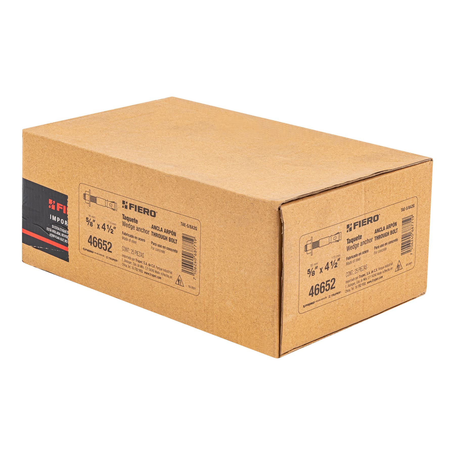 Caja con 25 taquetes arpón de 5/8" x 4-1/2", FIERO