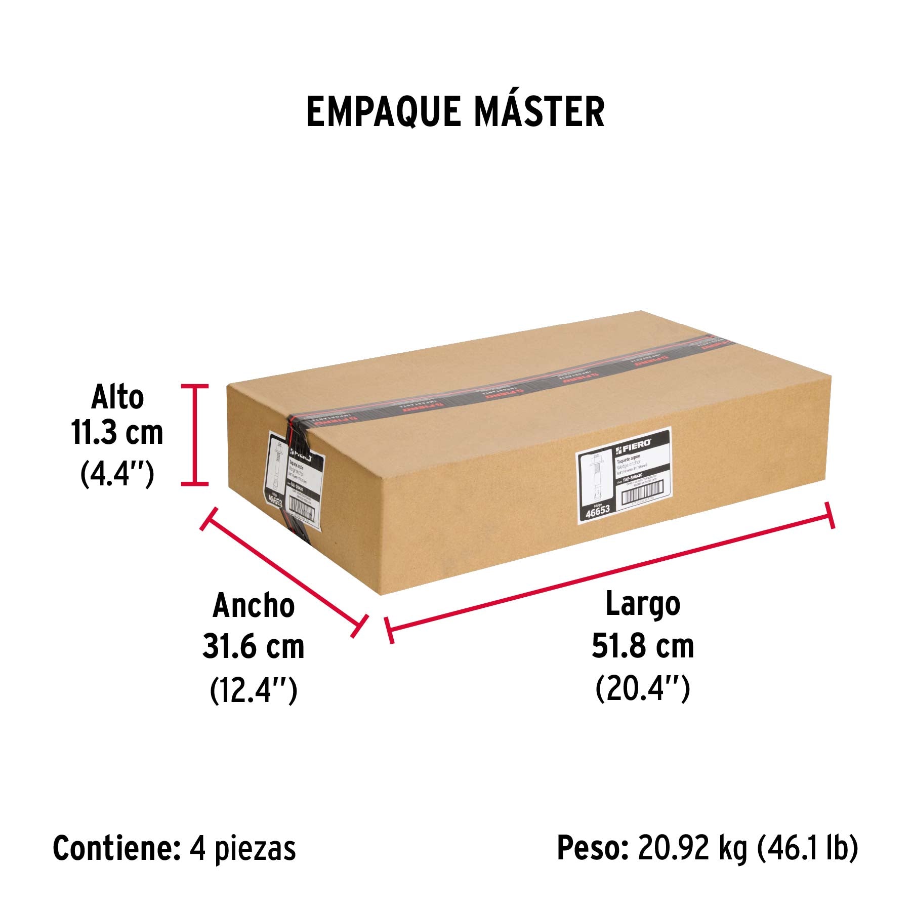 Caja con 25 taquetes arpón de 5/8" x 5", FIERO - Empaque
