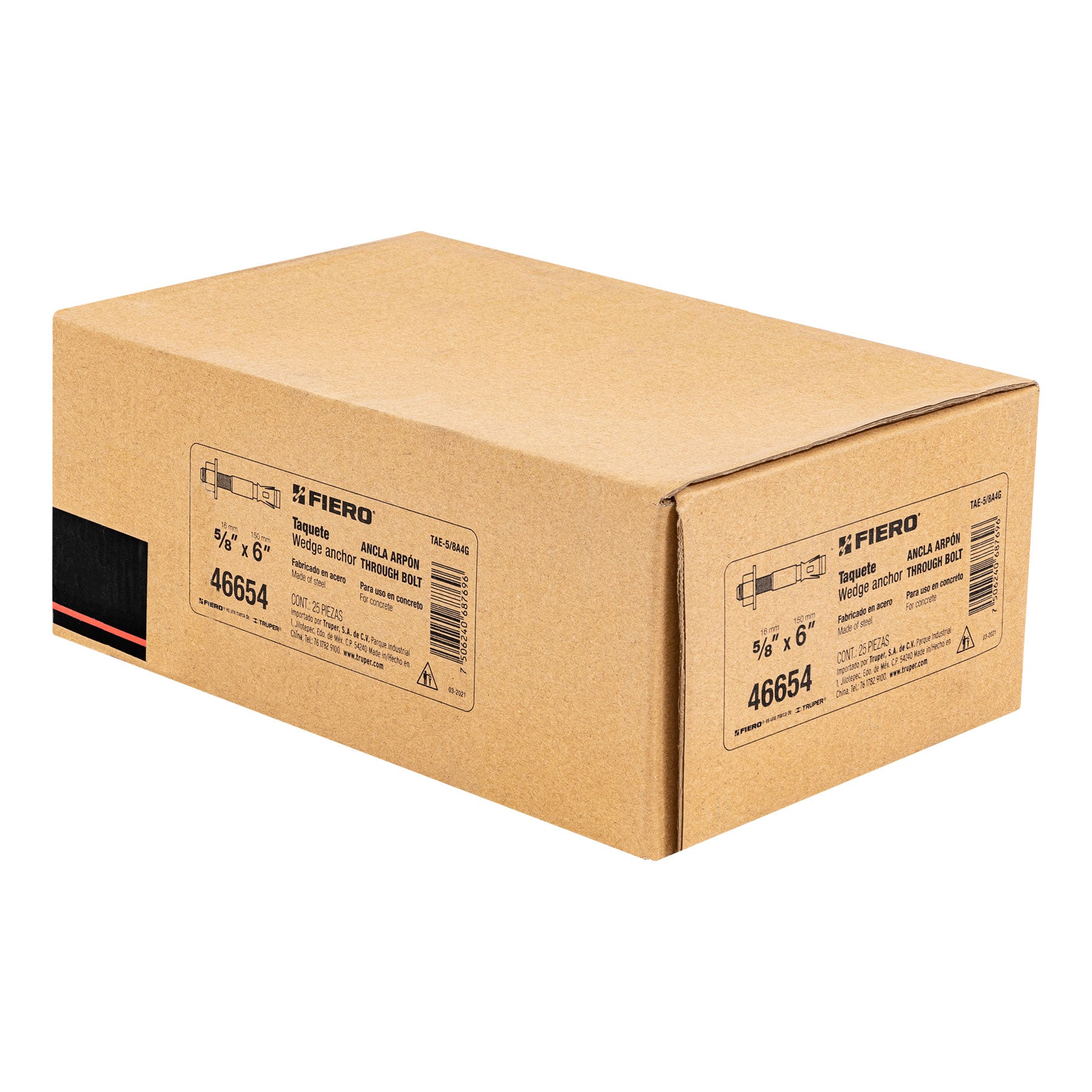 Caja con 25 taquetes arpón de 5/8" x 6", FIERO