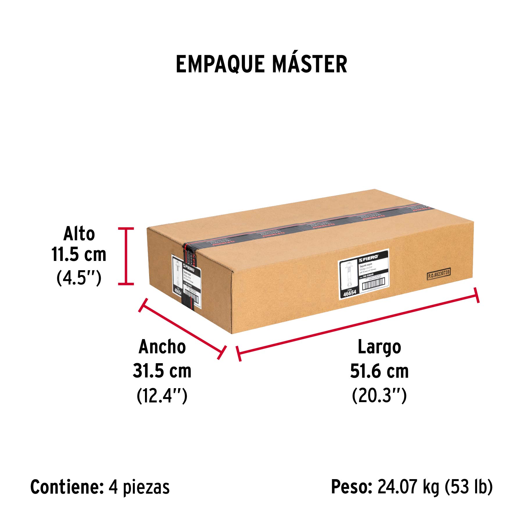 Caja con 25 taquetes arpón de 5/8" x 6", FIERO - Empaque