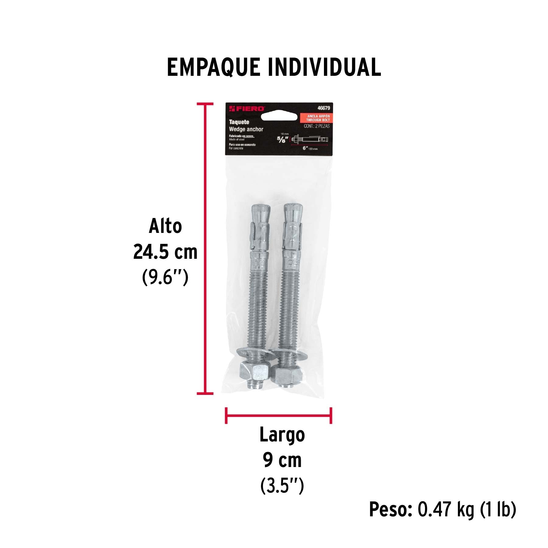 Bolsa con 2 taquetes arpón 5/8" x 6", FIERO - Empaque