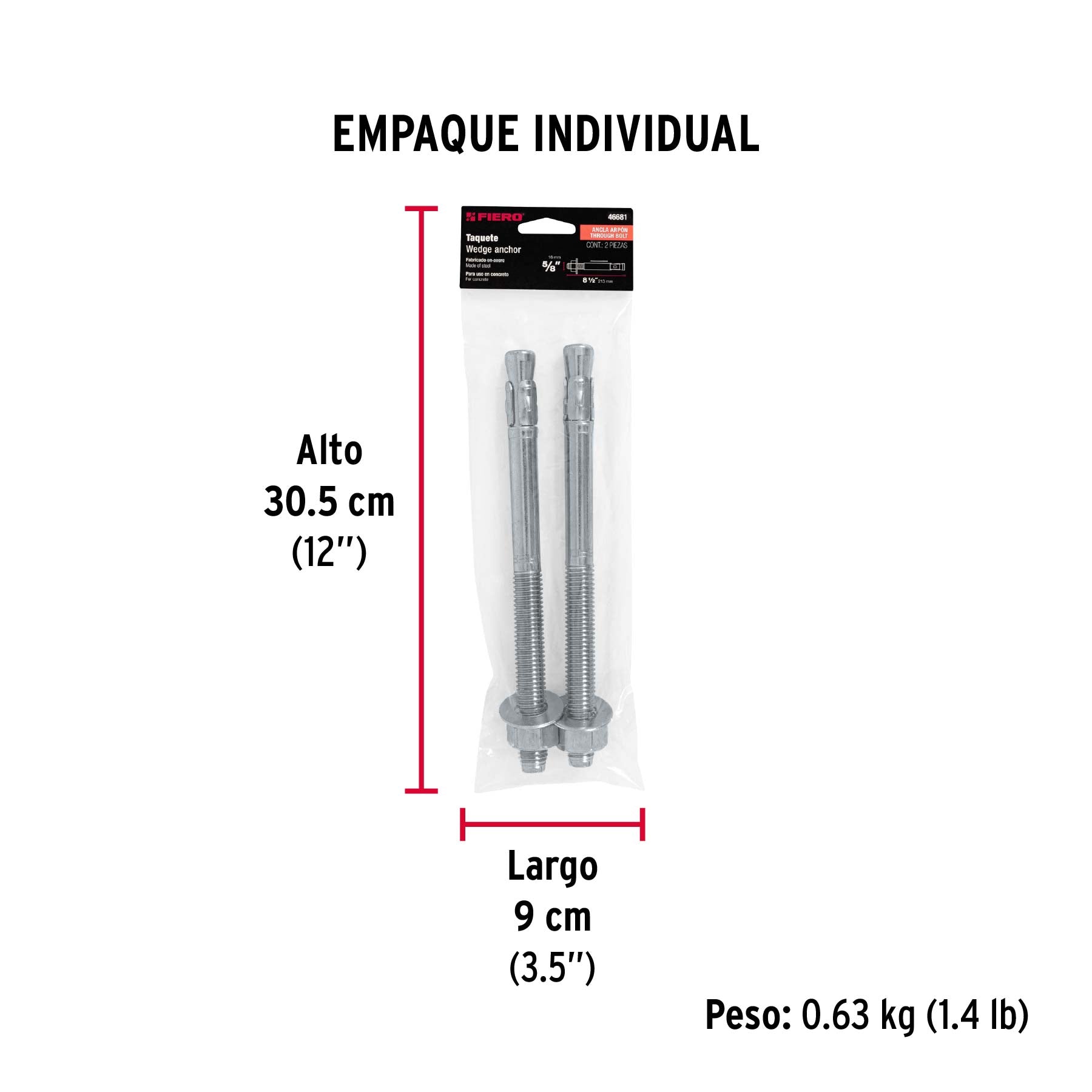 Bolsa con 2 taquetes arpón 5/8" x 8-1/2", FIERO - Empaque