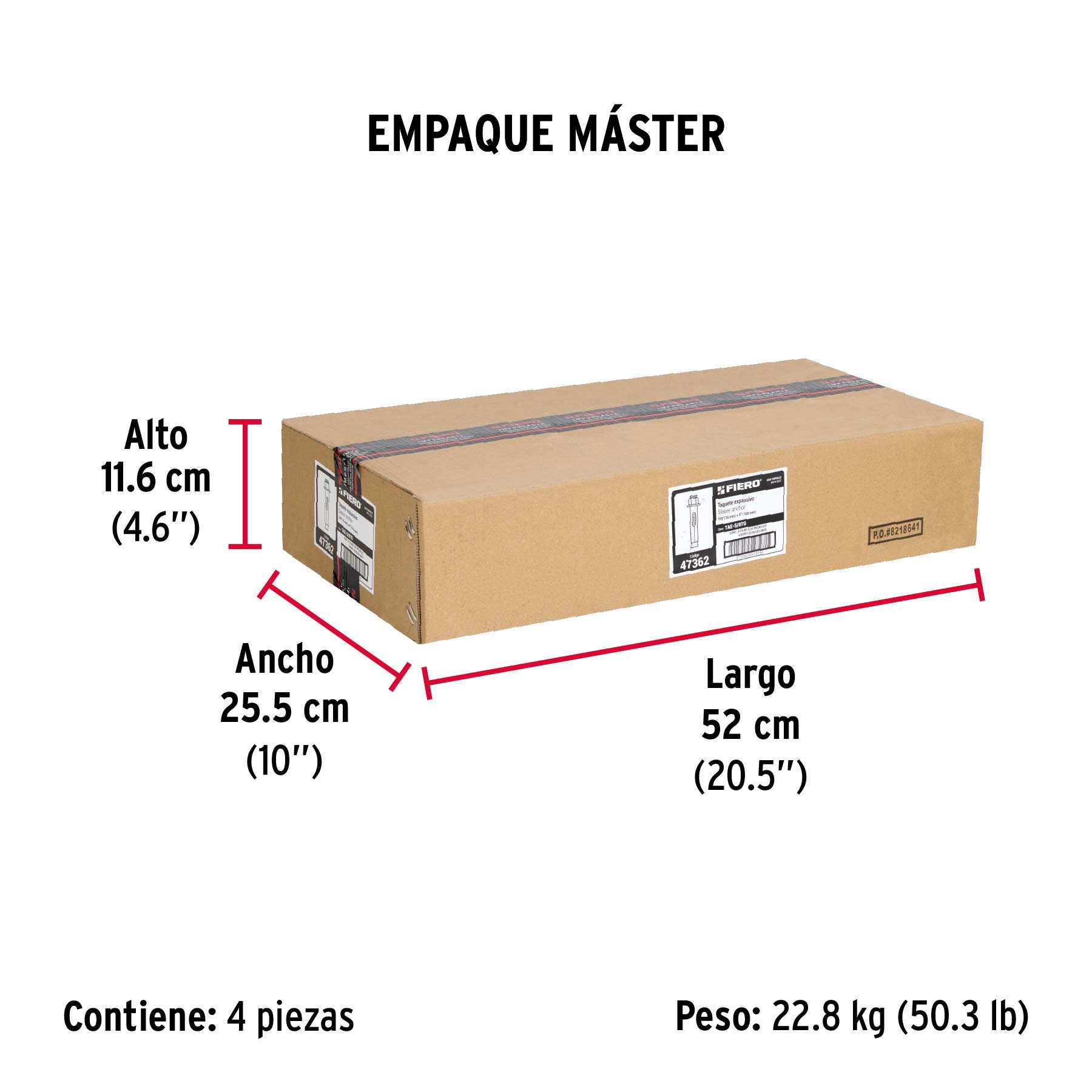 Caja con 25 taquetes expansivos de 5/8" con tornillo, FIERO - Empaque