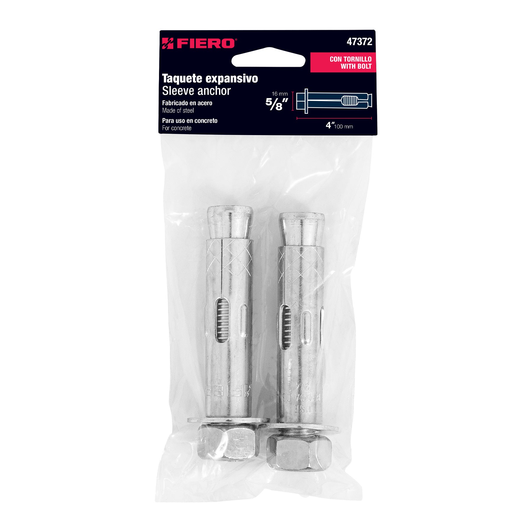 Bolsa con 2 taquetes expansivos de 5/8" con tornillo, FIERO