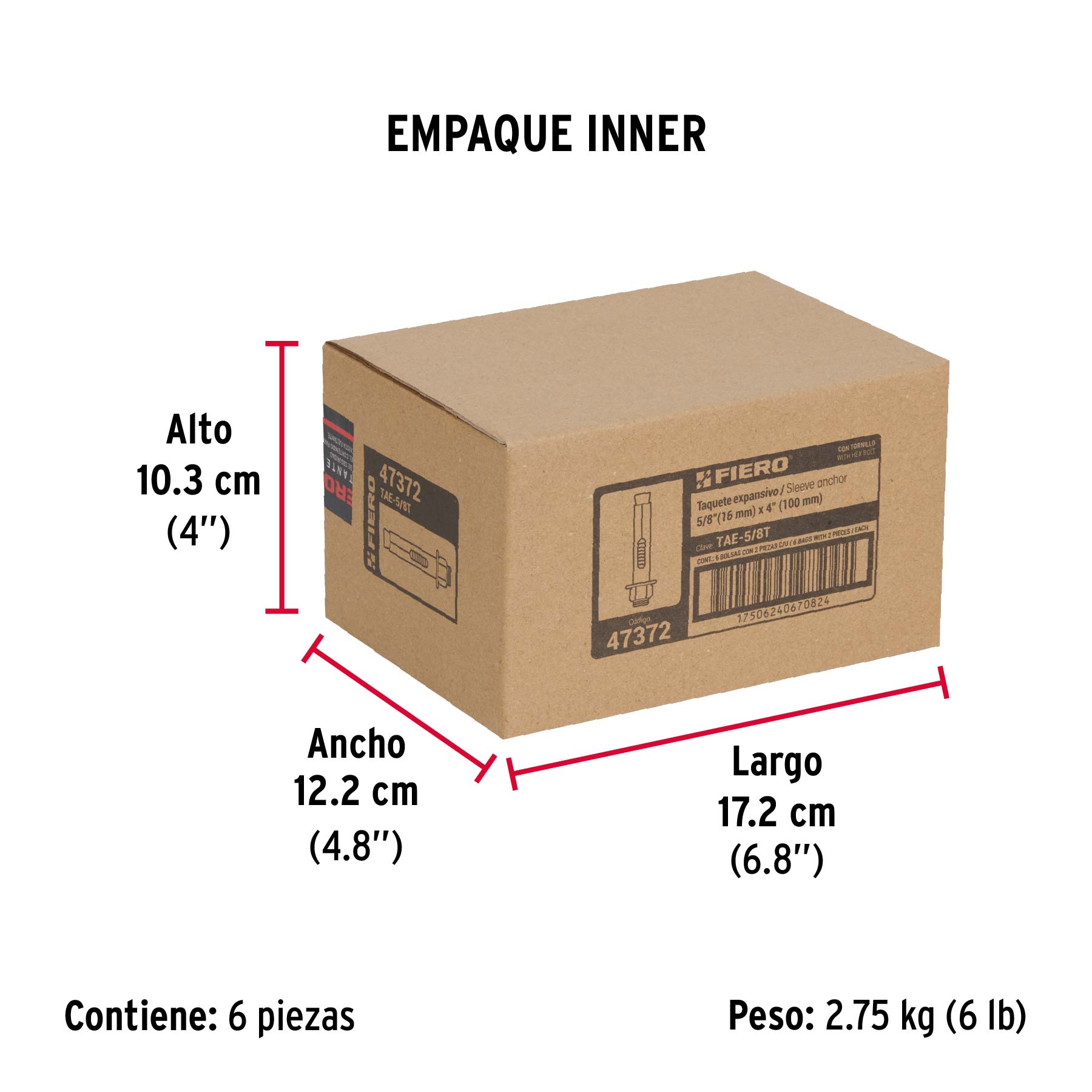 Bolsa con 2 taquetes expansivos de 5/8" con tornillo, FIERO - Empaque